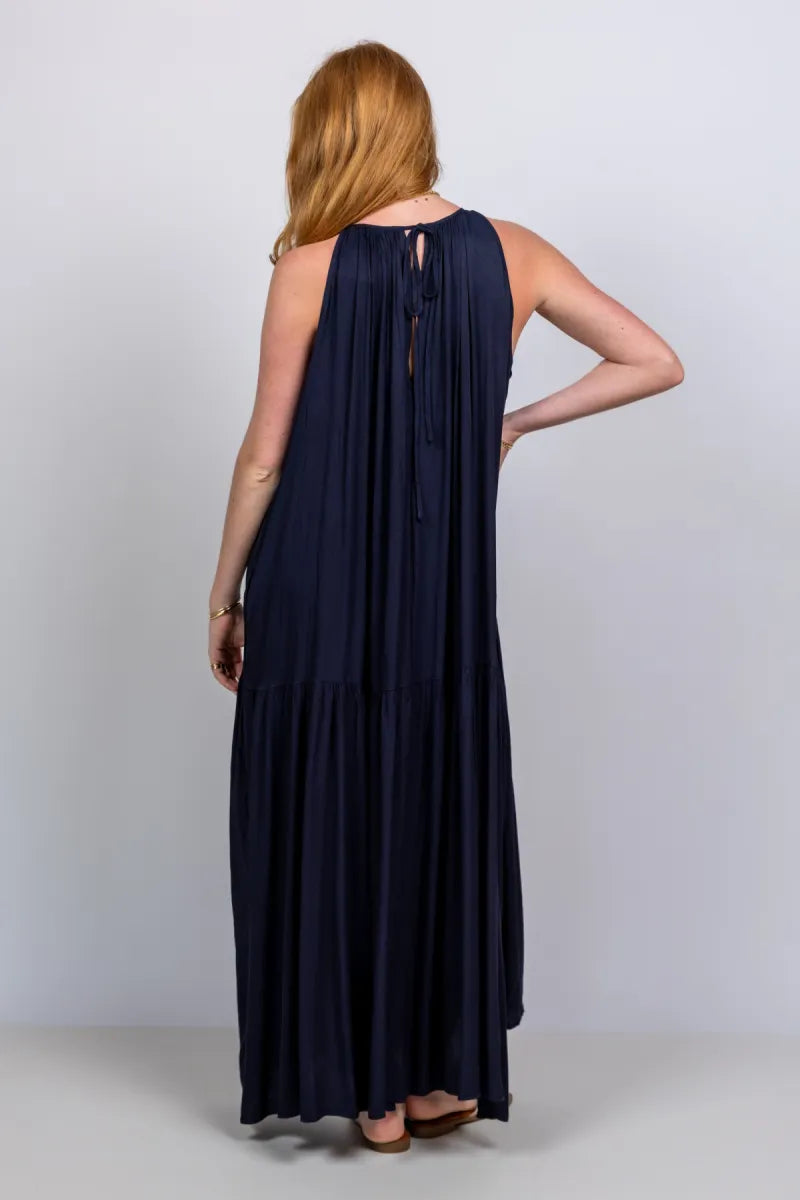 BY-BAR BY-BAR PEGGY TWILL DRESS BY-BAR PEGGY TWILL DRESS Maxi jurk met plooien - Marine