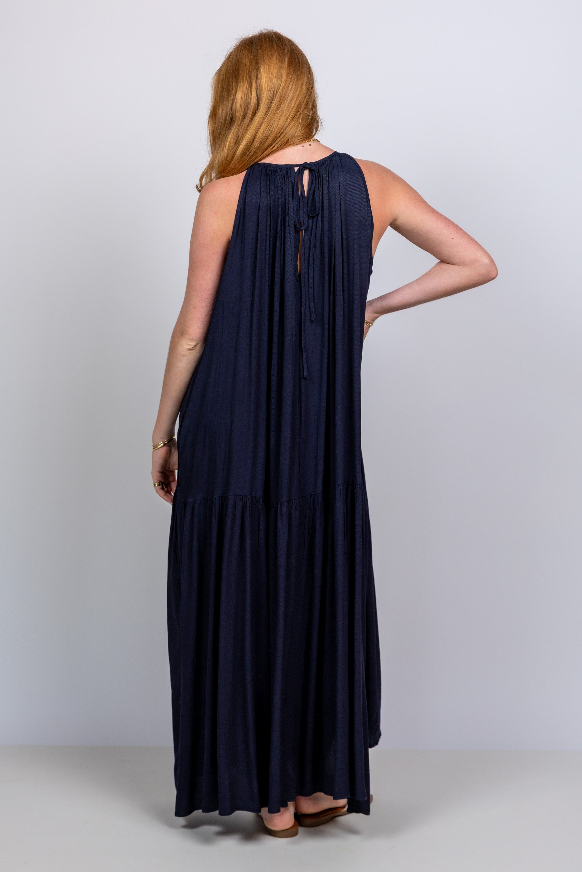 Maxi jurk met plooien - Marine