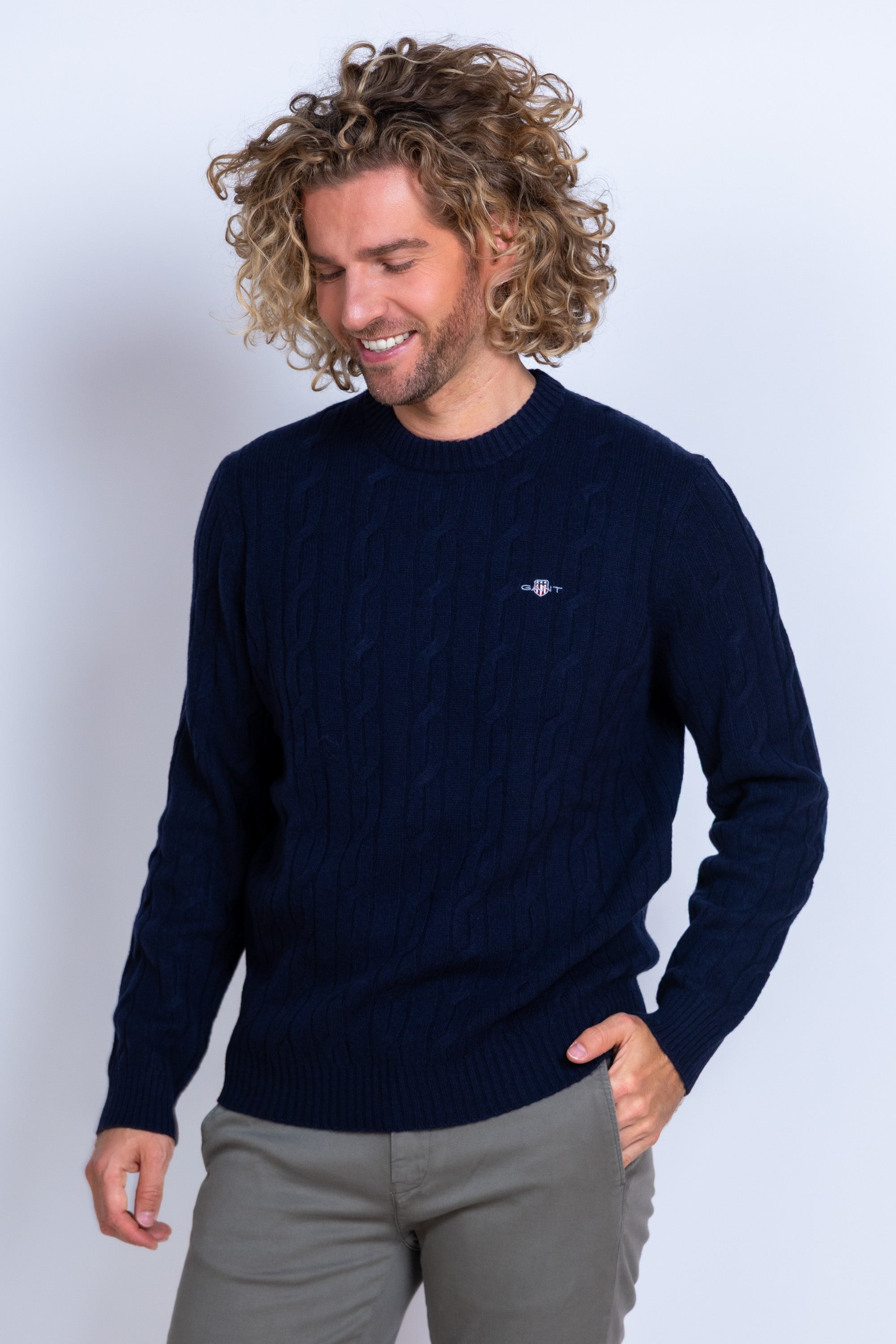 Trui met kabelpatroon - Marine