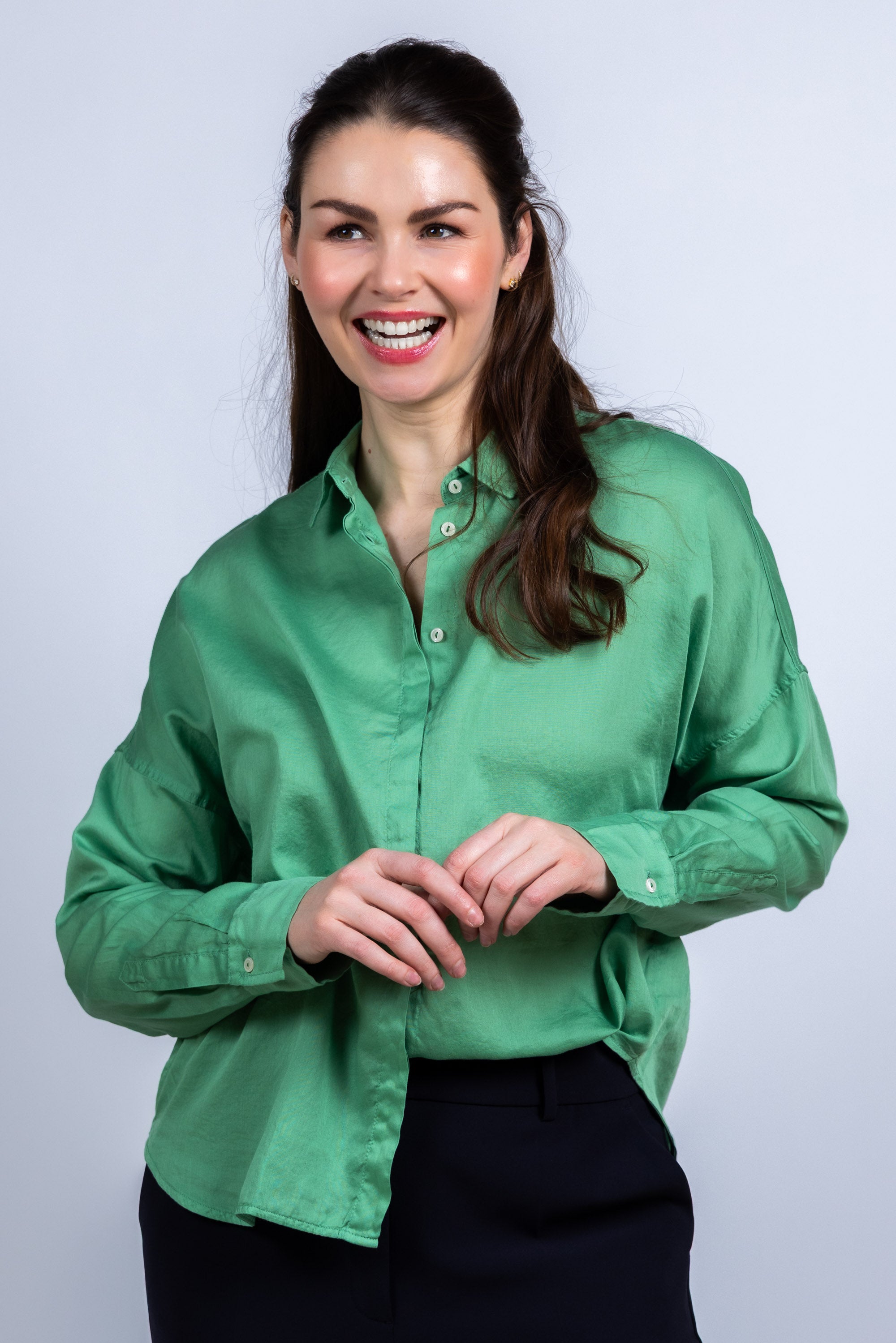 Blouse met knopen - Flessegroen
