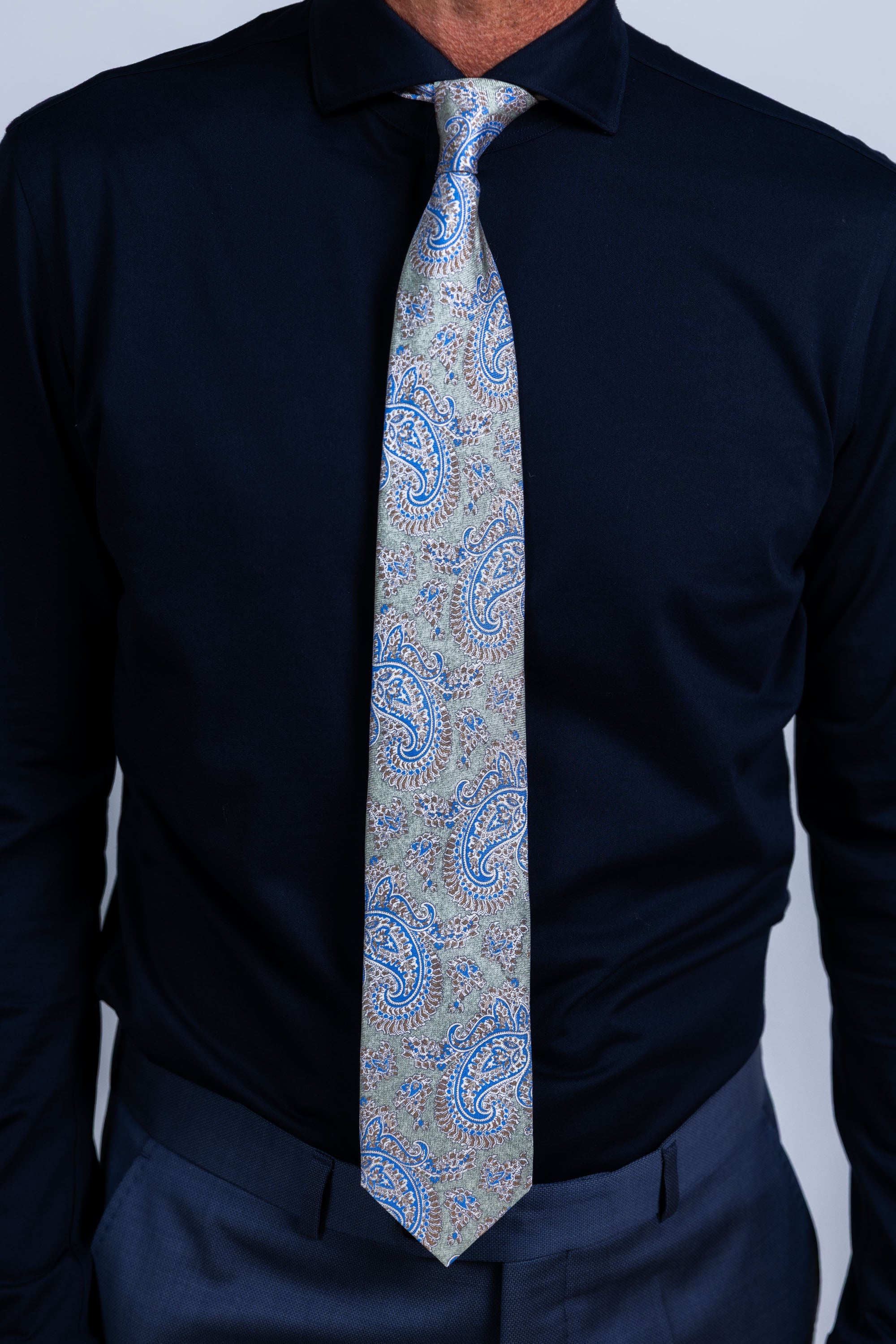 Stropdas met print - Olijfgroen