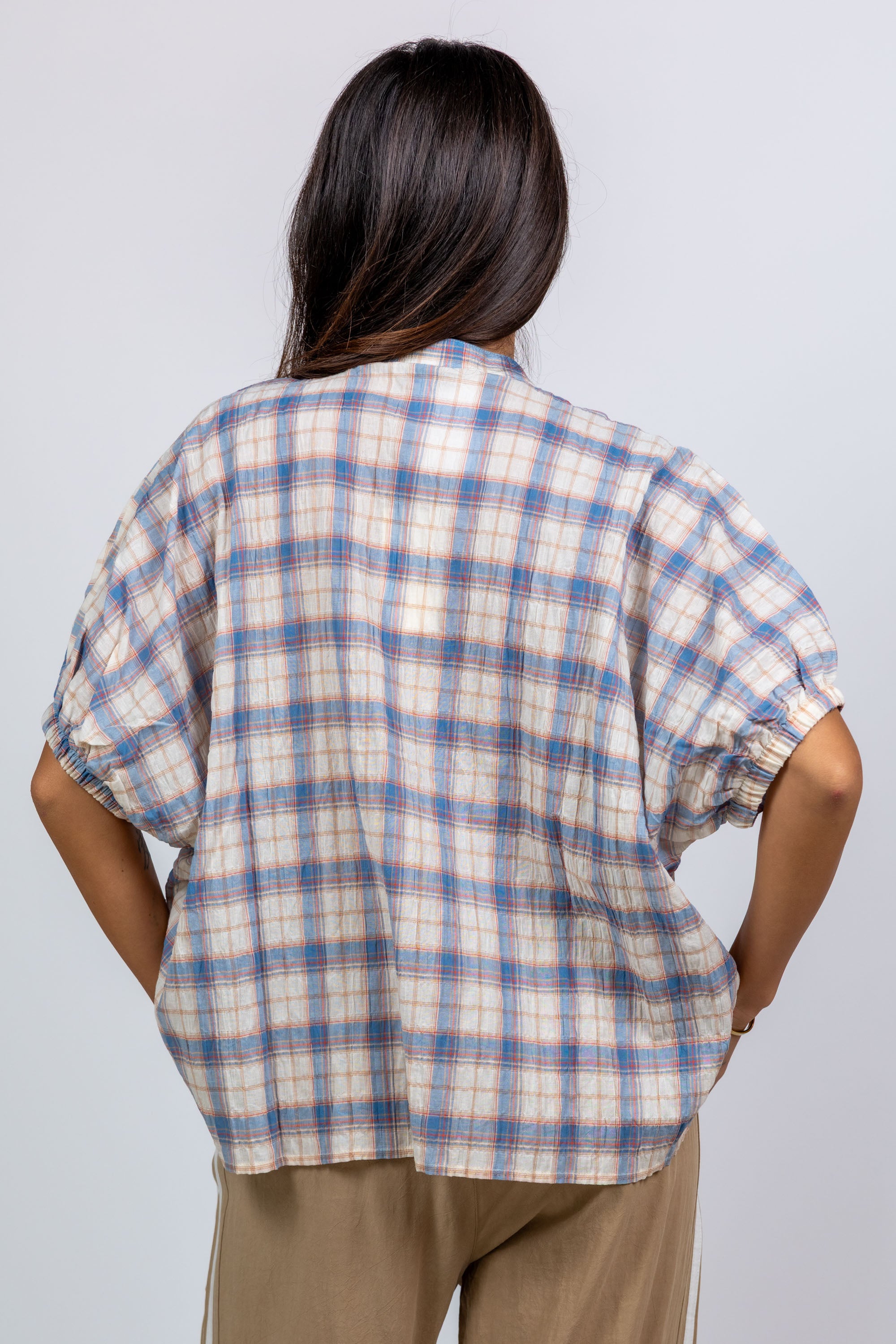 Blouse met ruitpatroon - Bleu