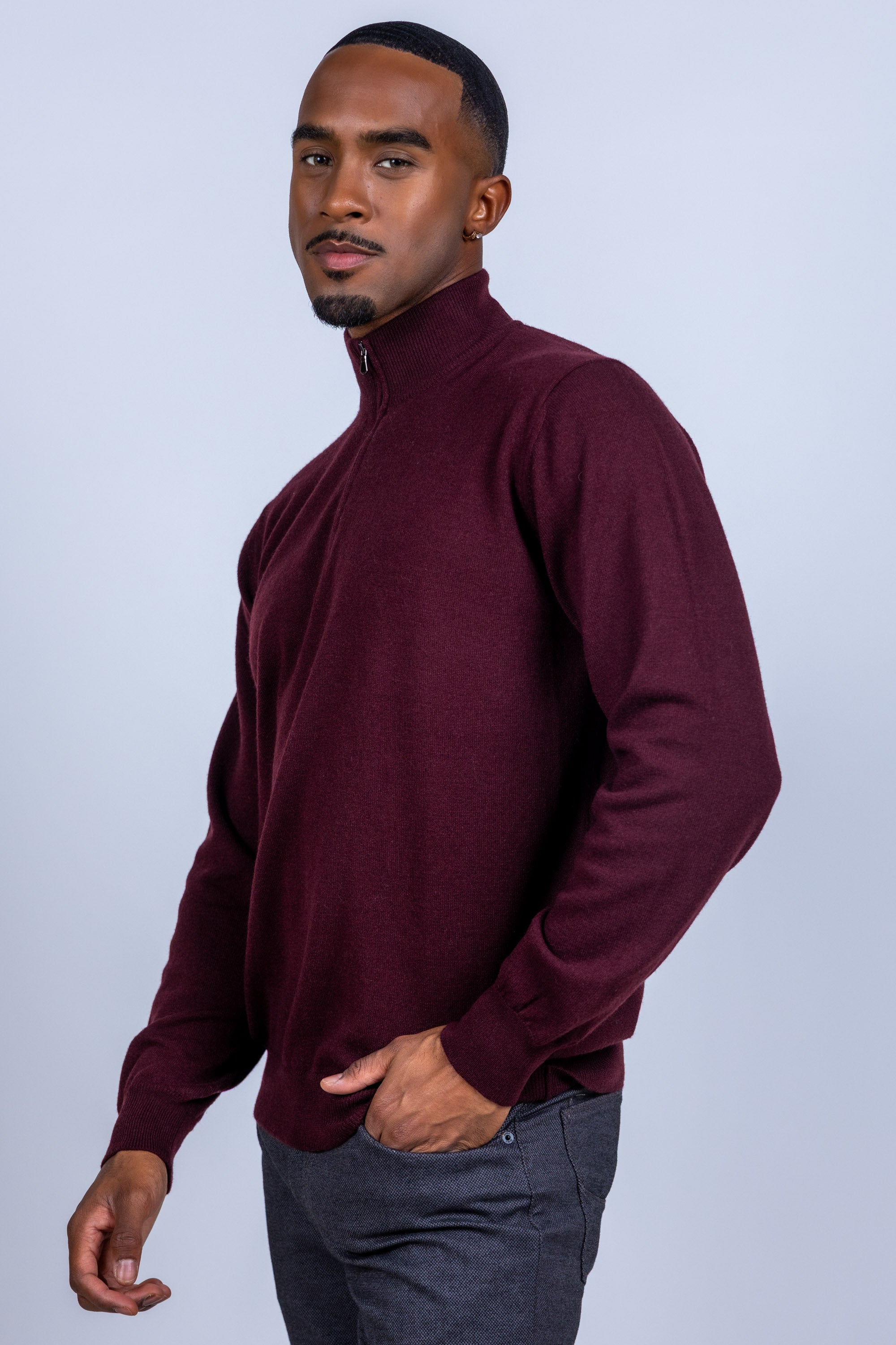 Trui met halve rits - Donkerrood