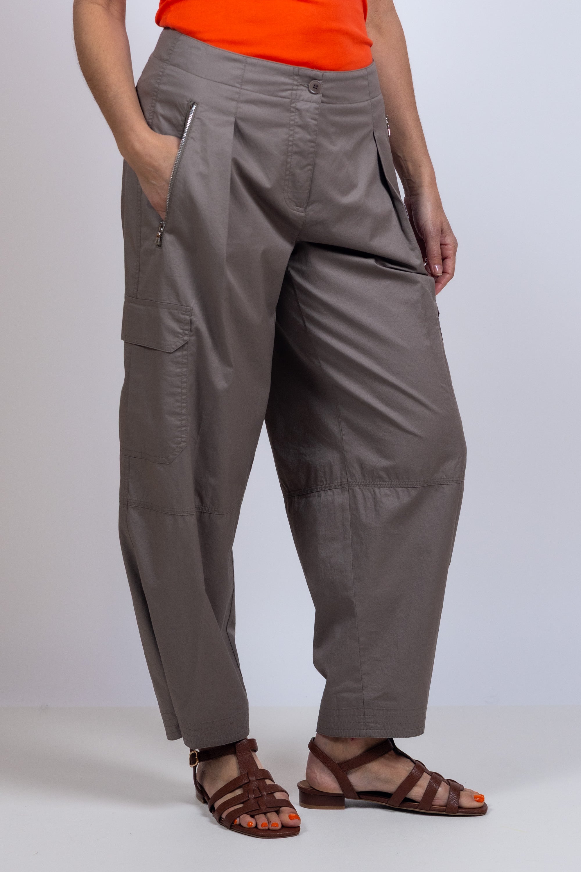 Wijde broek met zakken - Taupe