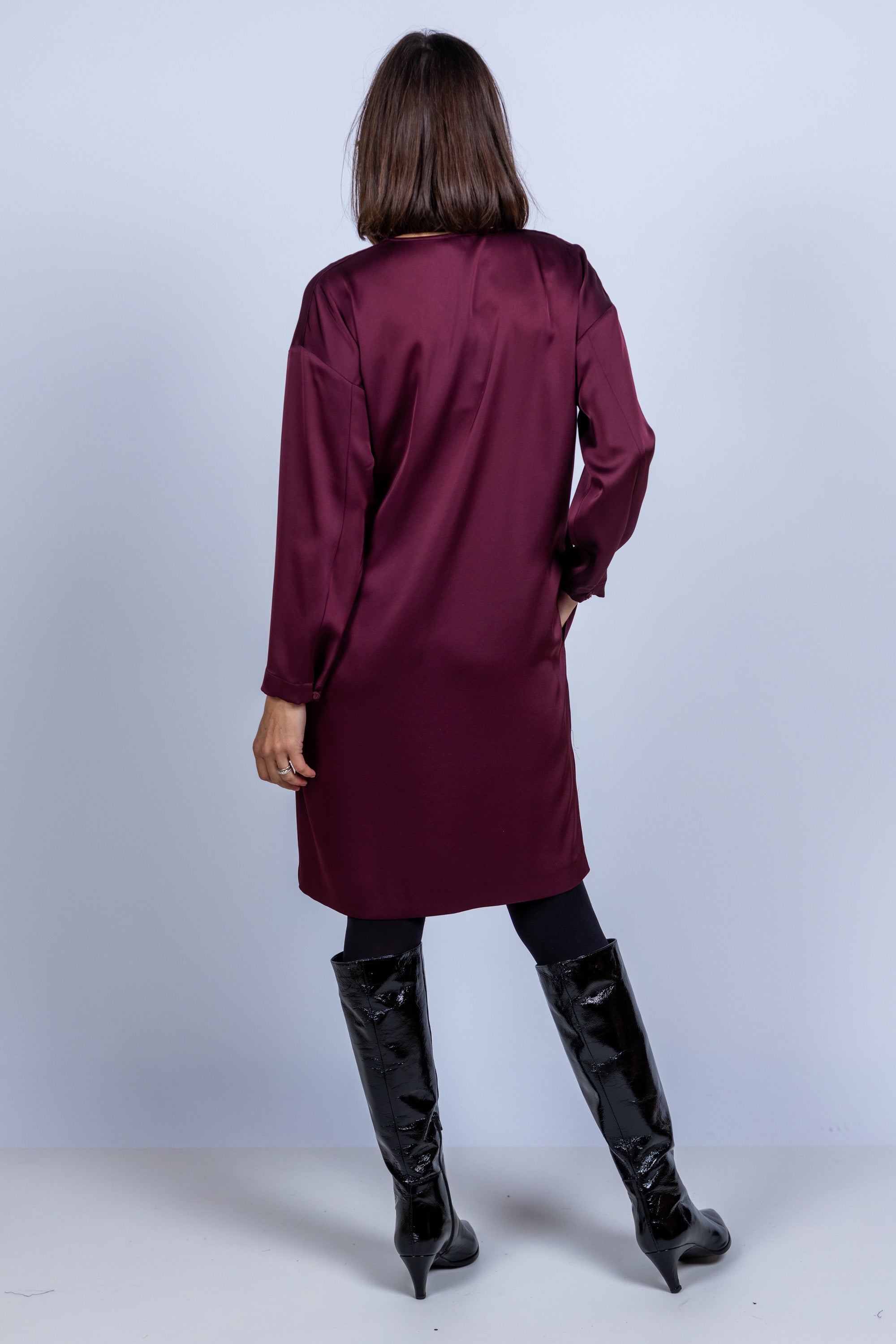 Jurk met striksjaal - Donkerbordeaux