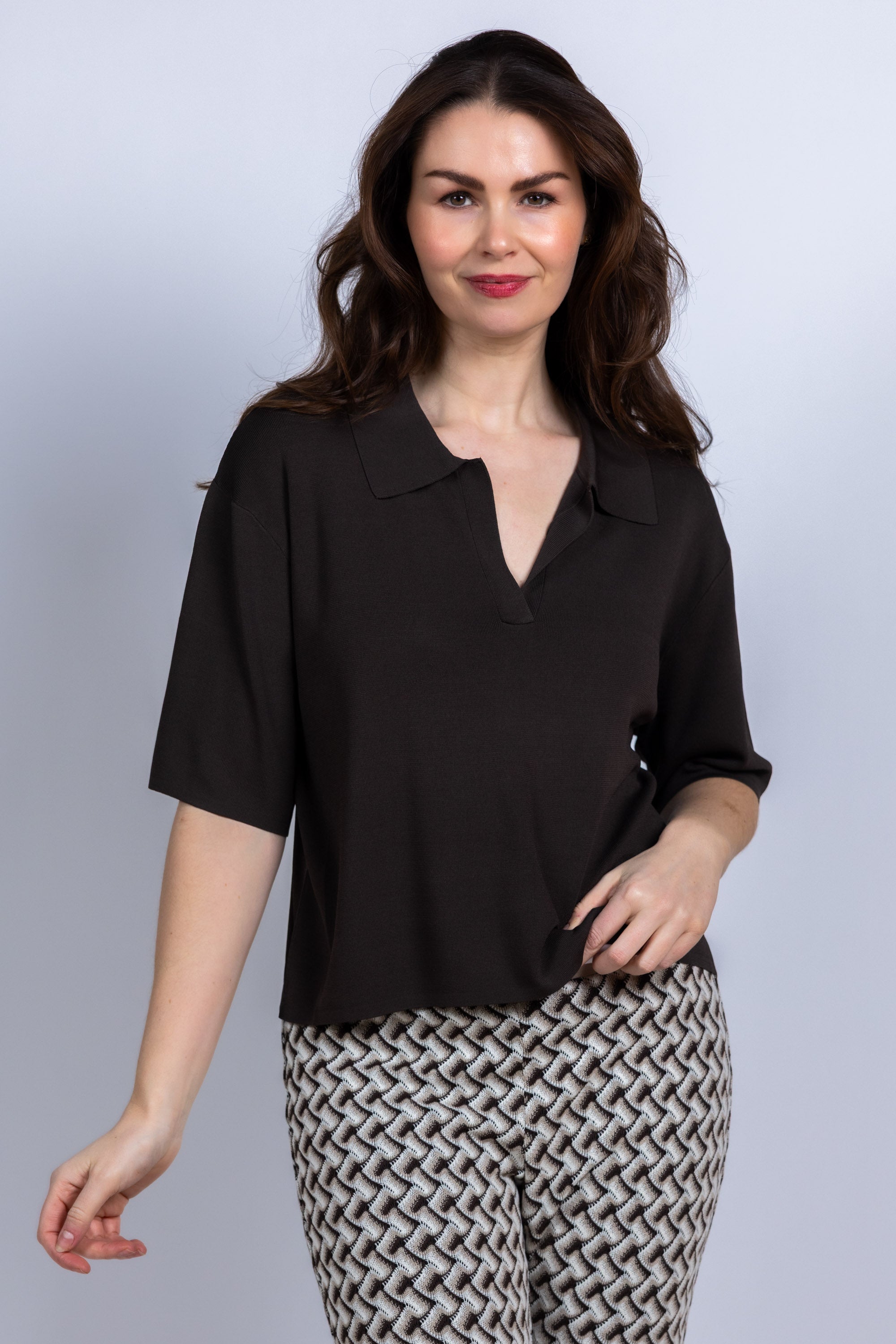 Blouse met kraag - Bruin