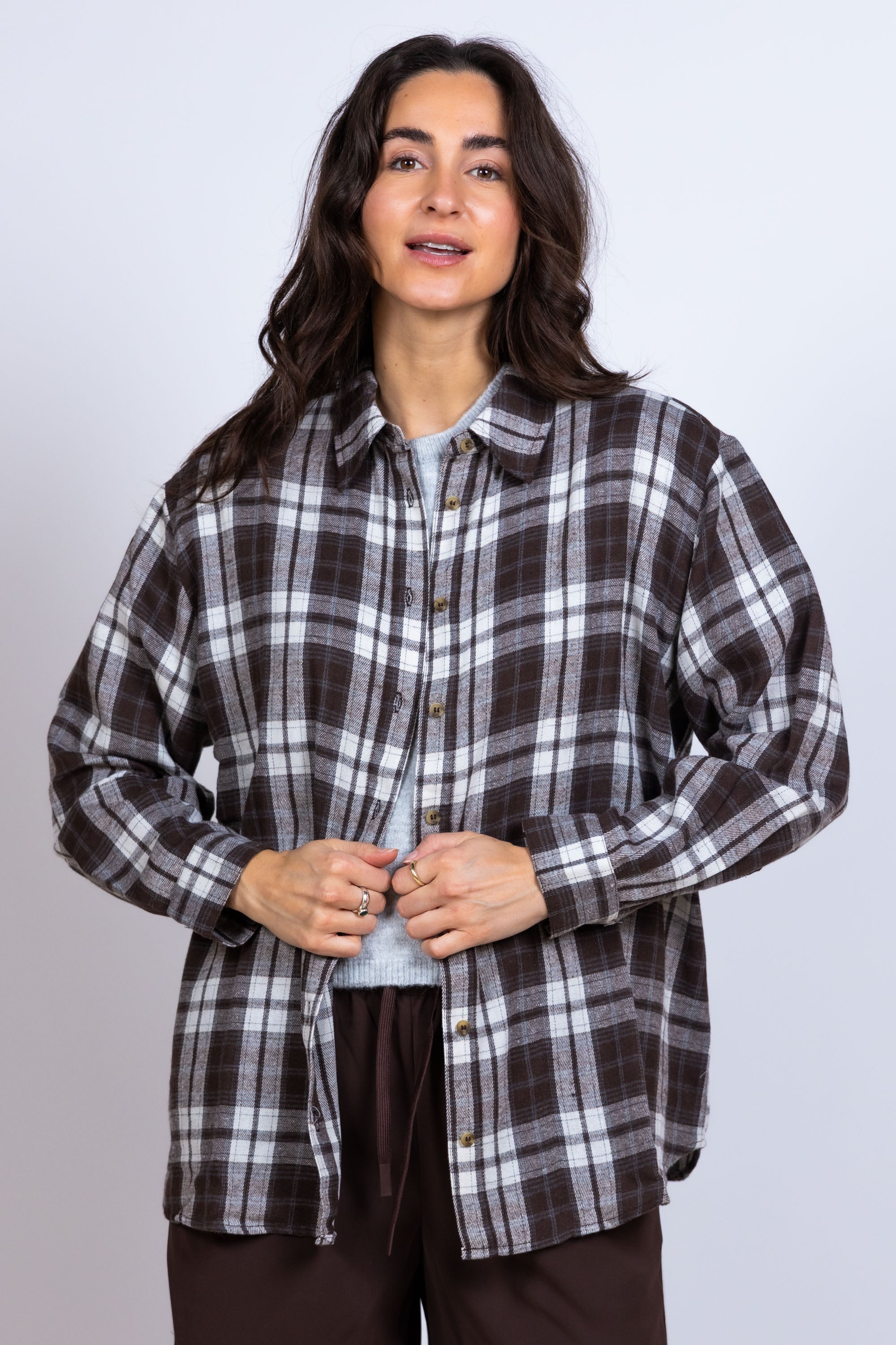 Blouse met ruitdessin - Bruin