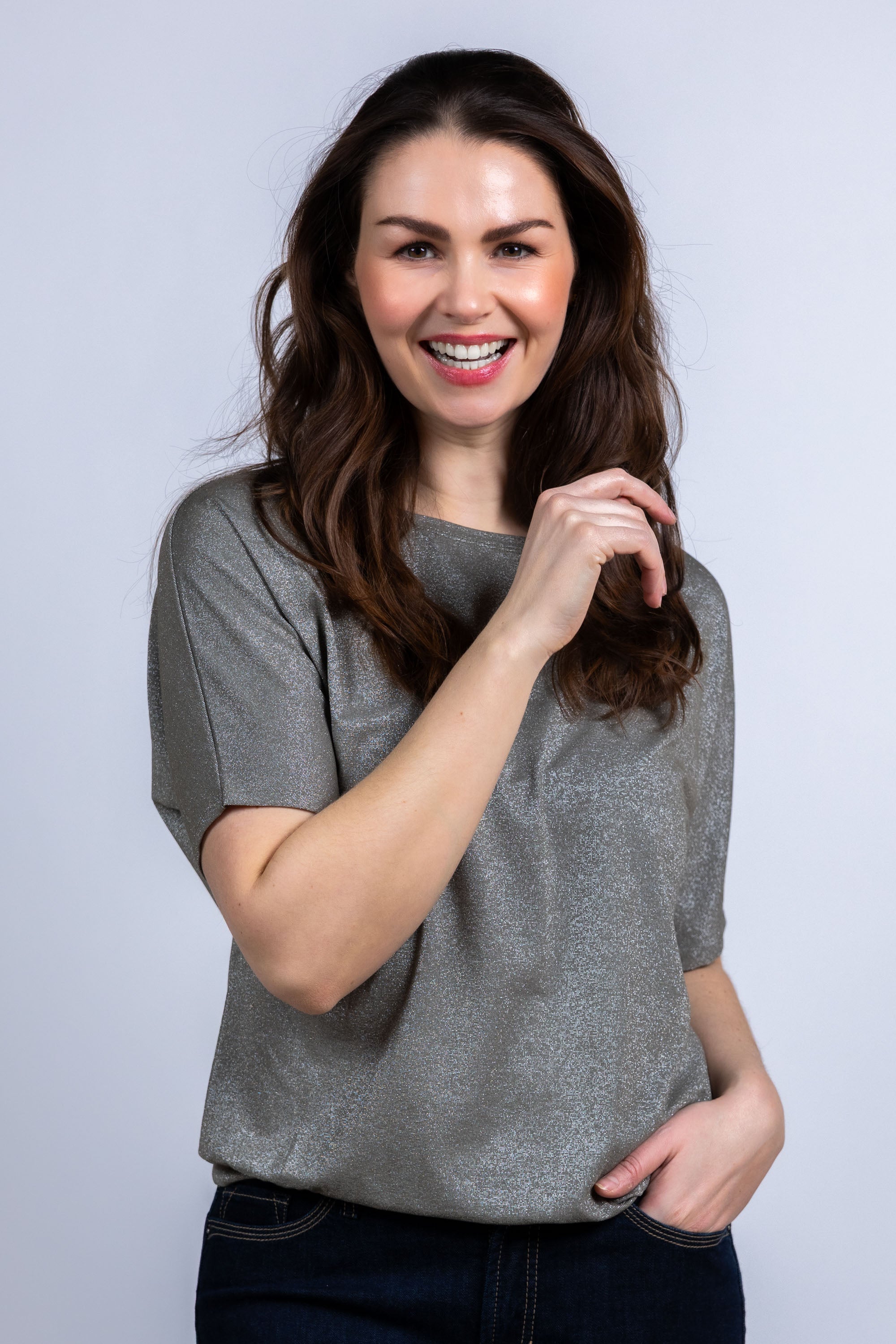T-shirt met glans - Khaki