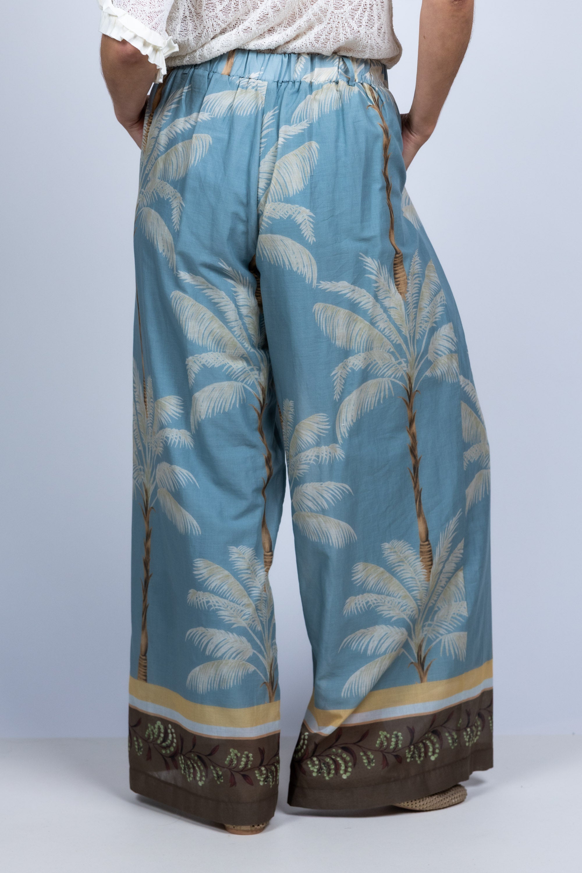 Wijde broek met print - Bleu