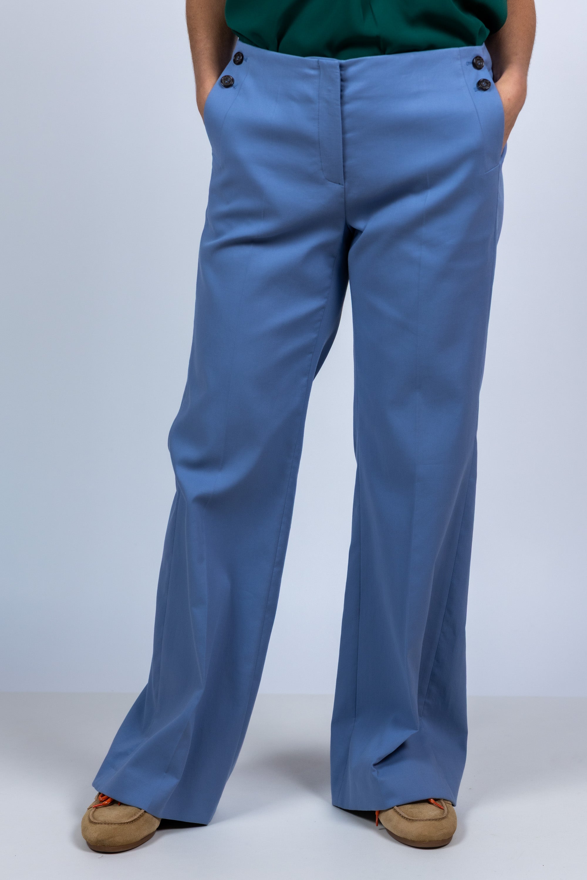 Wijde pantalon met knopen - French blue