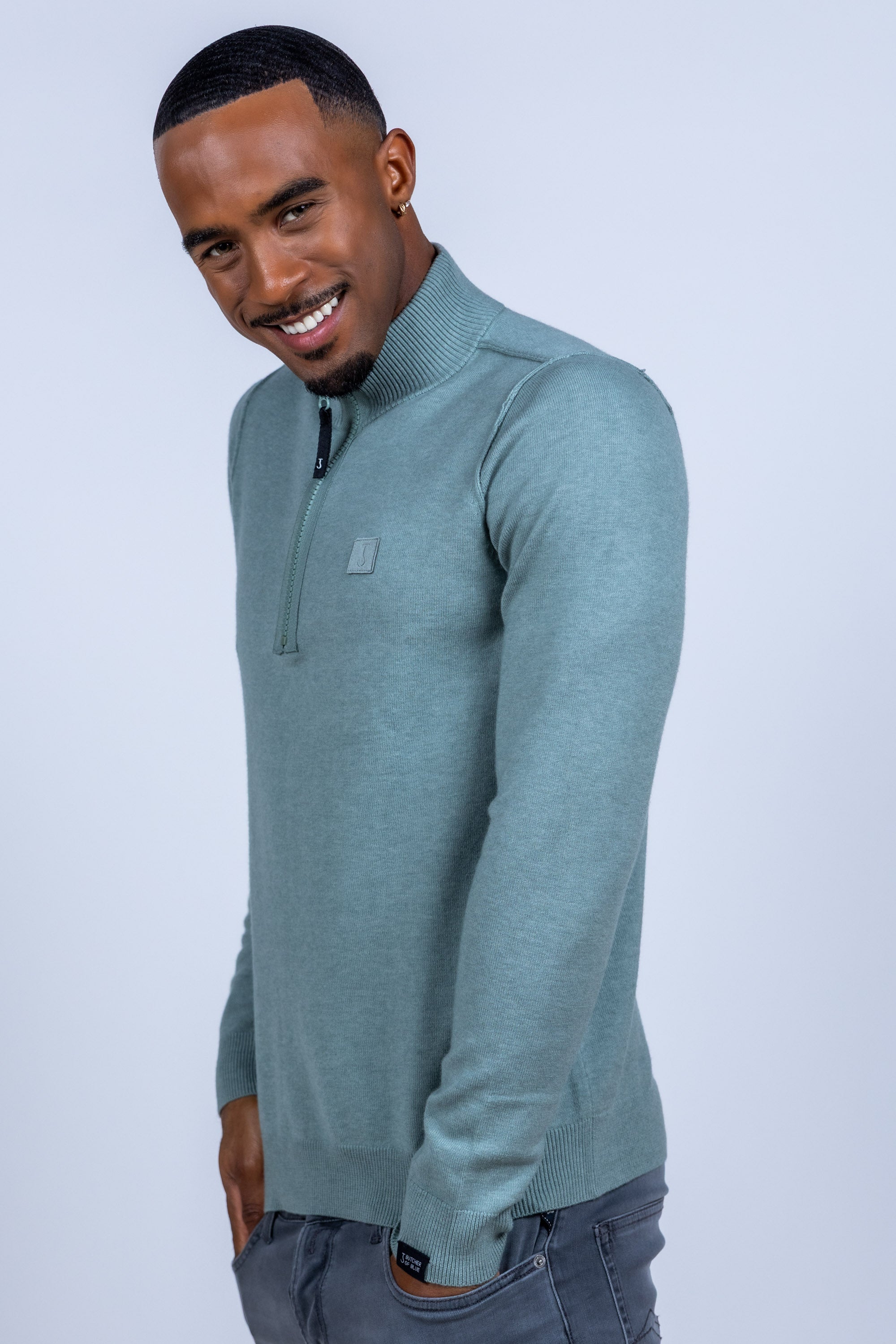 Trui met halve rits - Mint