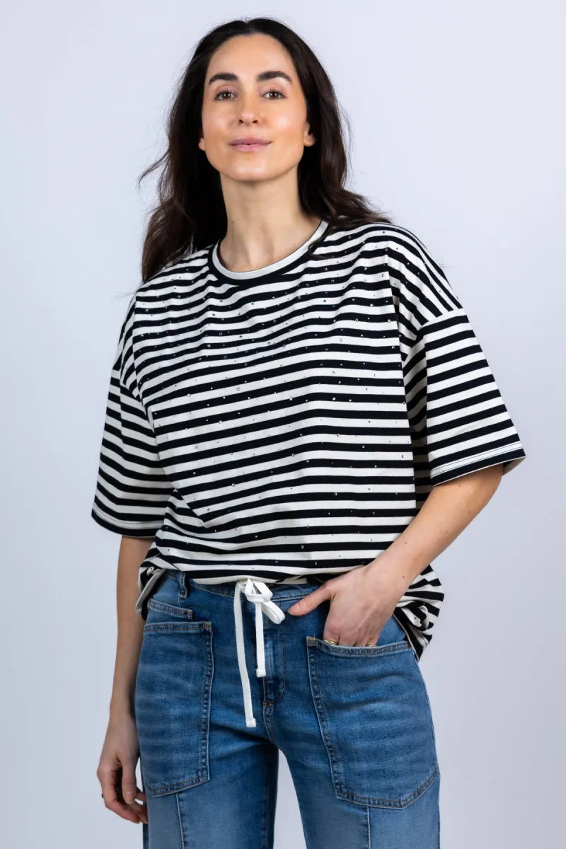 ESSENTIEL ANTWERP ESSENTIEL ANTWERP JOSTE T-shirt met strepen - Zwart