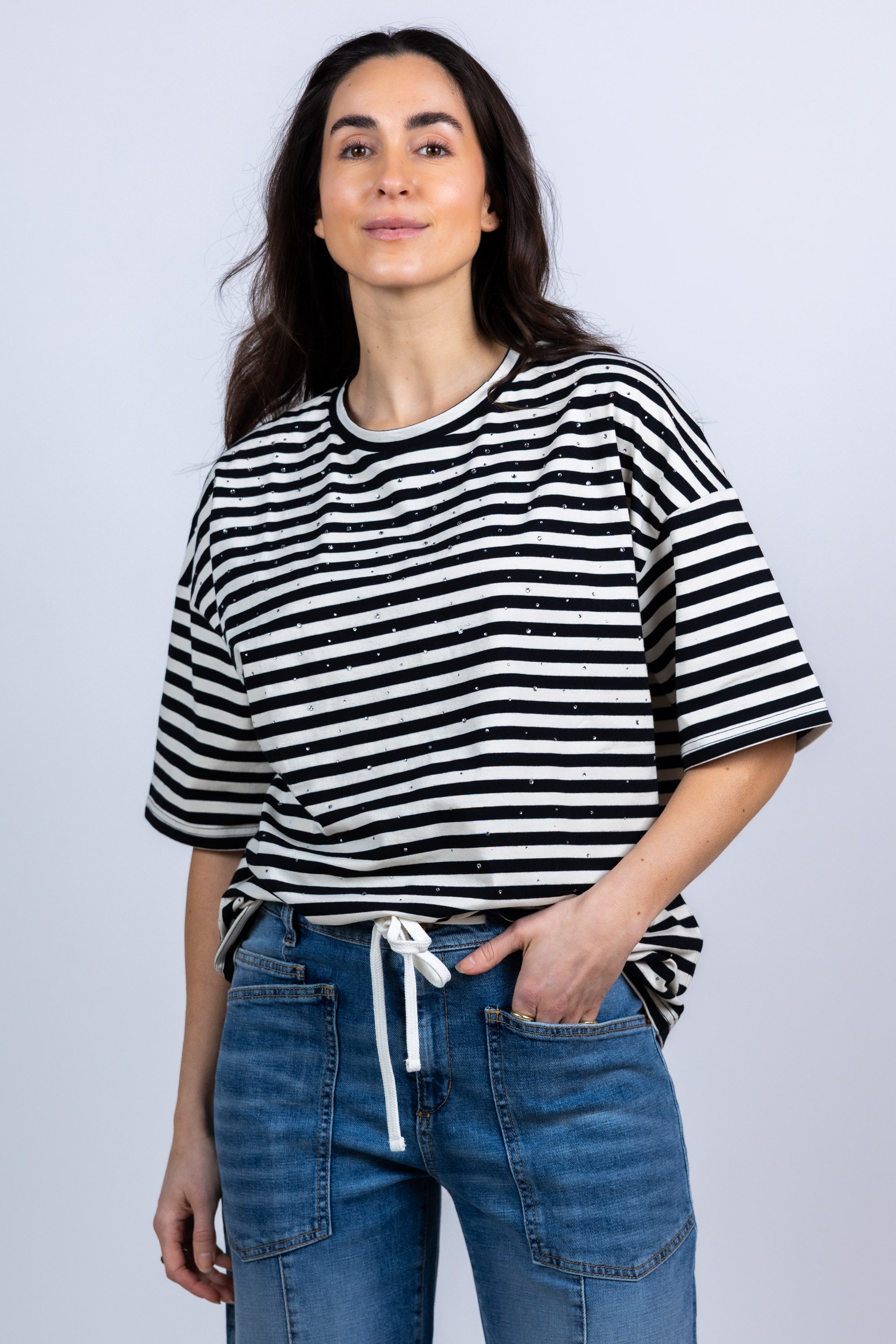 T-shirt met strepen - Zwart
