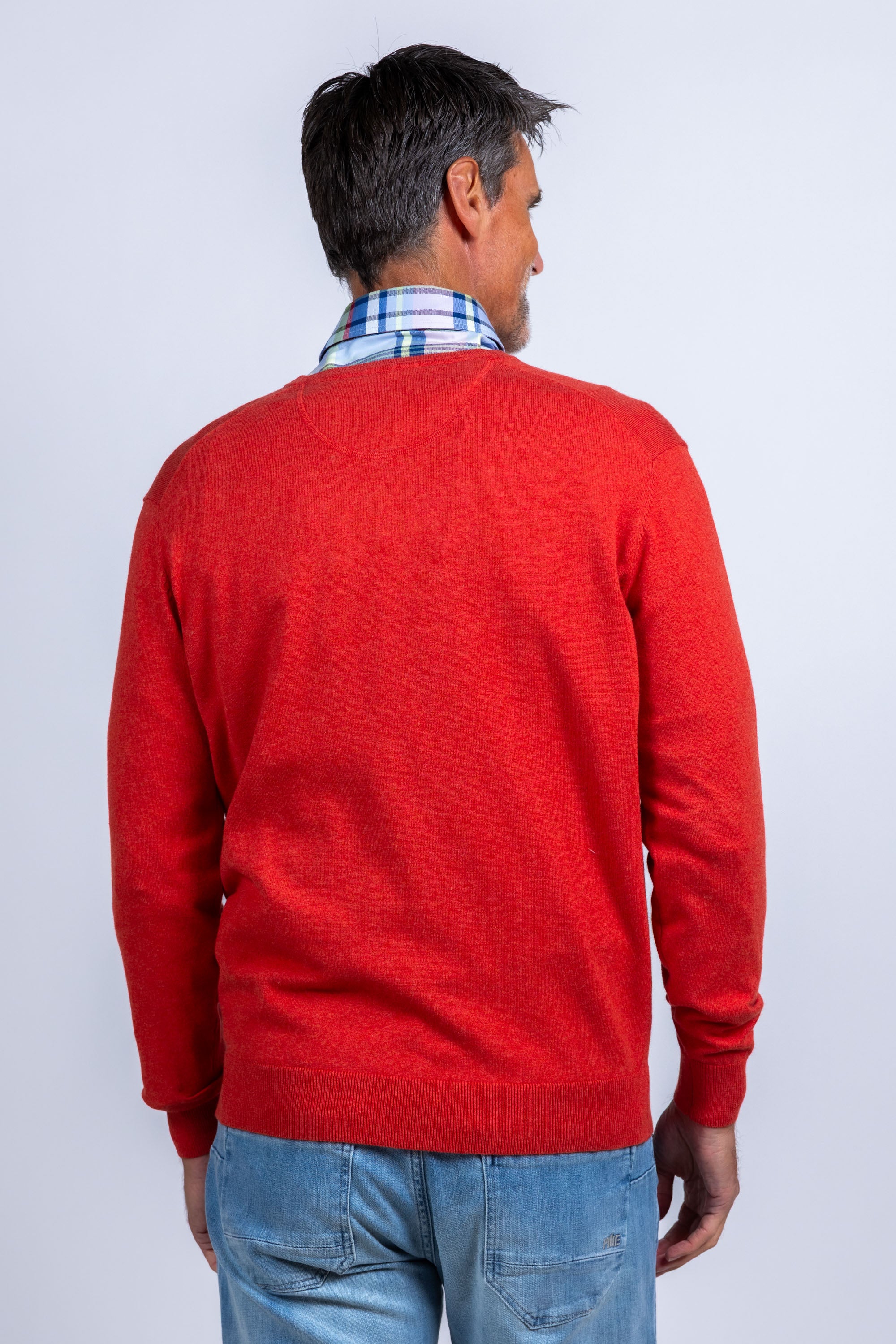 Trui met V-hals - Koraalrood