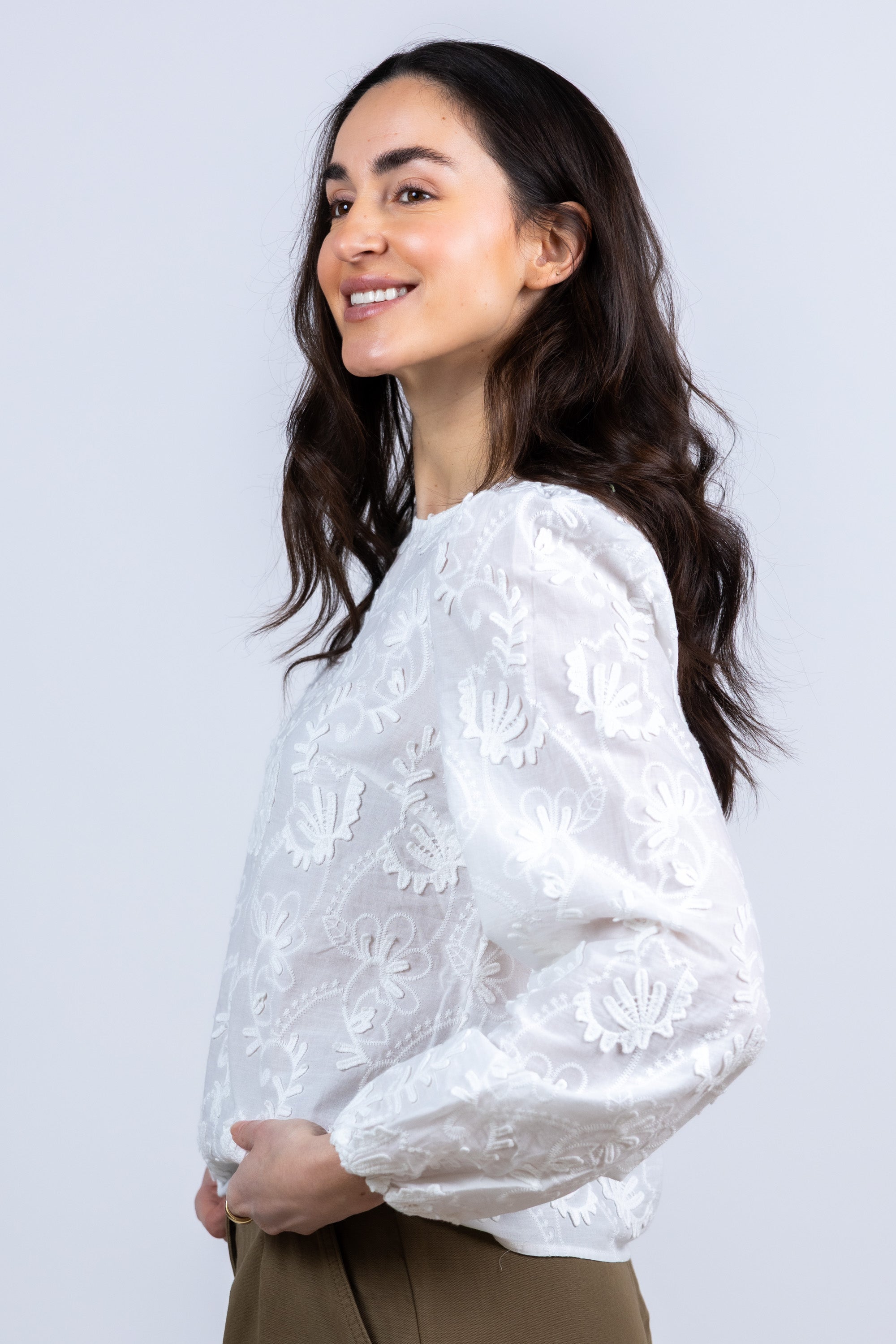 Blouse met borduursel - Ecru