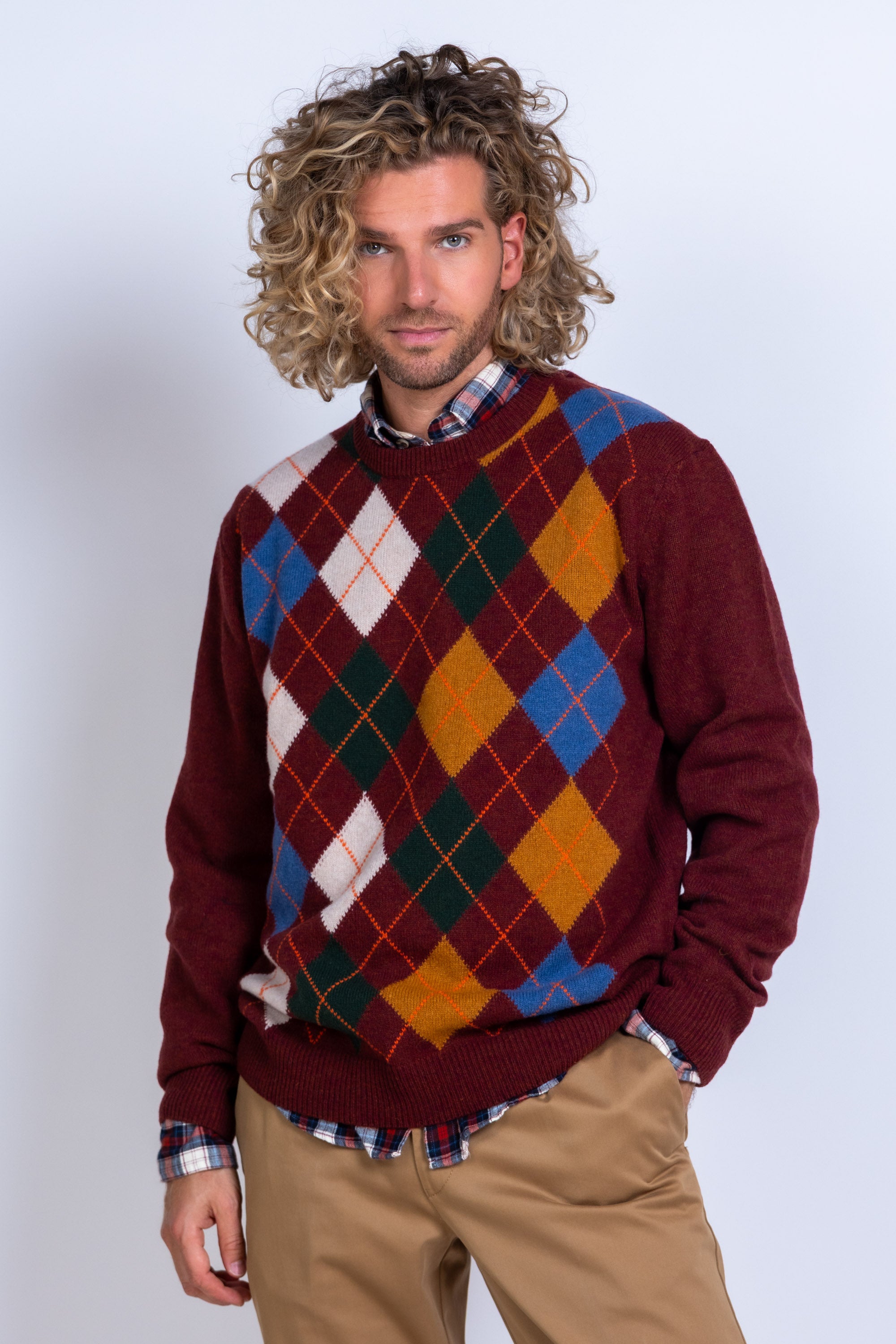 Trui met ruitpatroon - Brique