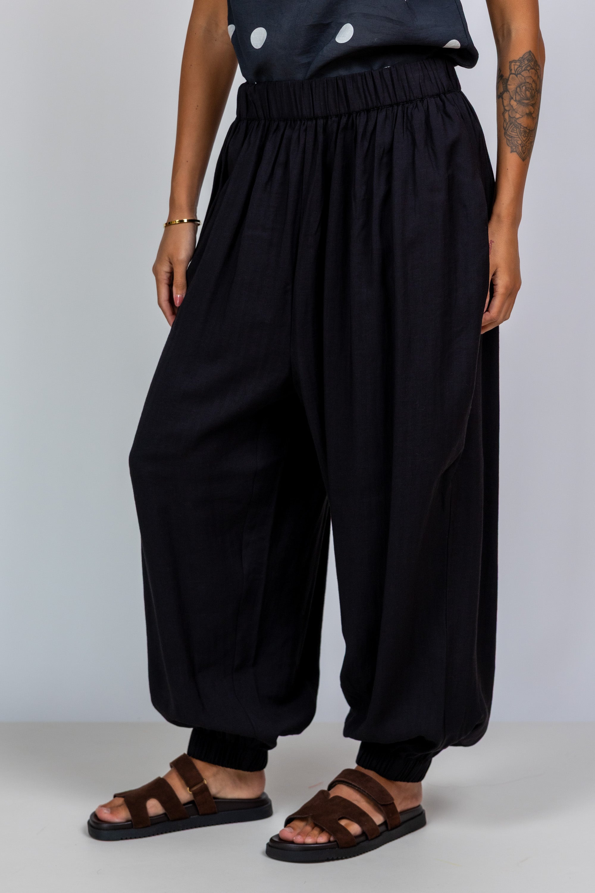 Broek met elastische taille - Zwart