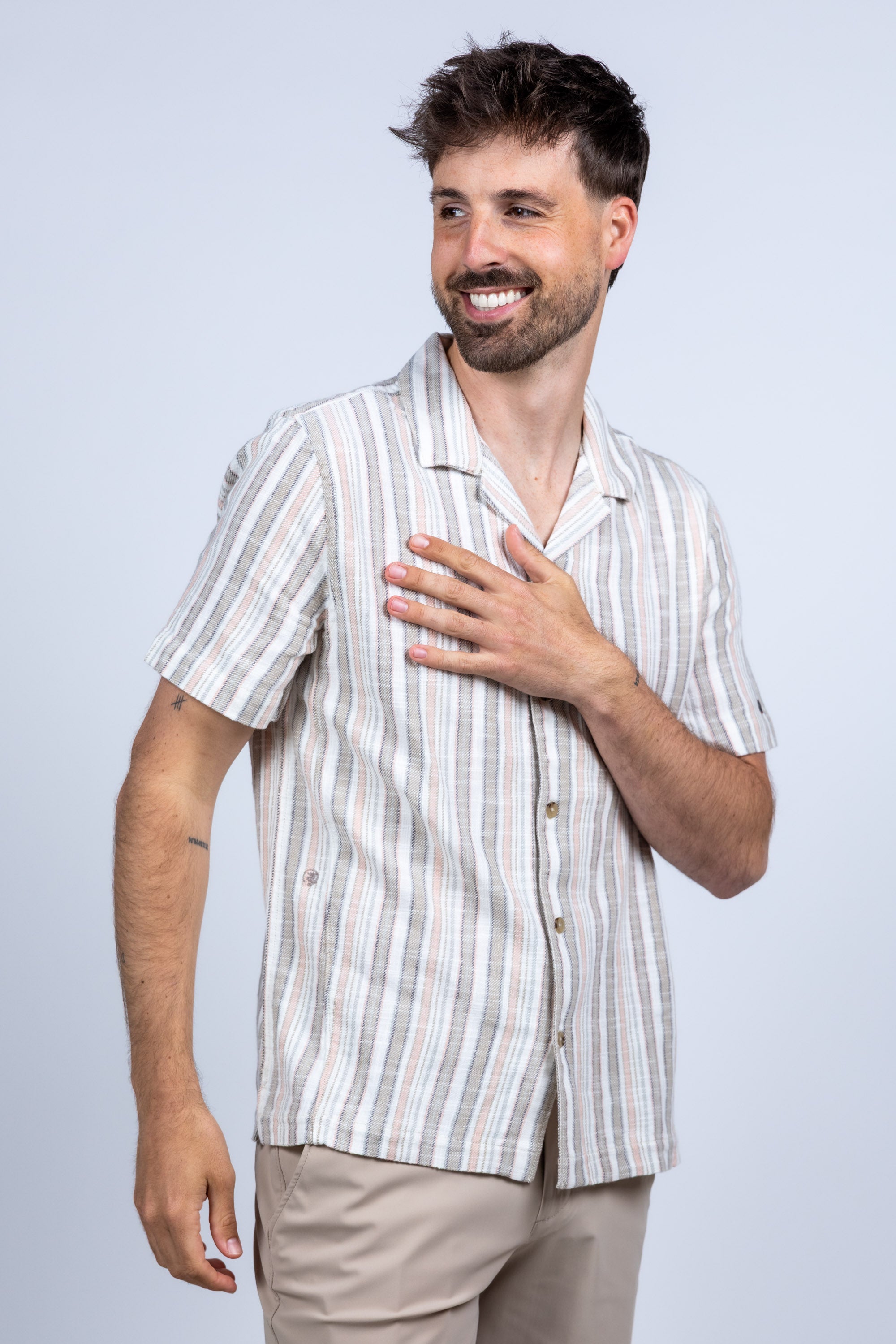 Shirt met strepen - Khaki