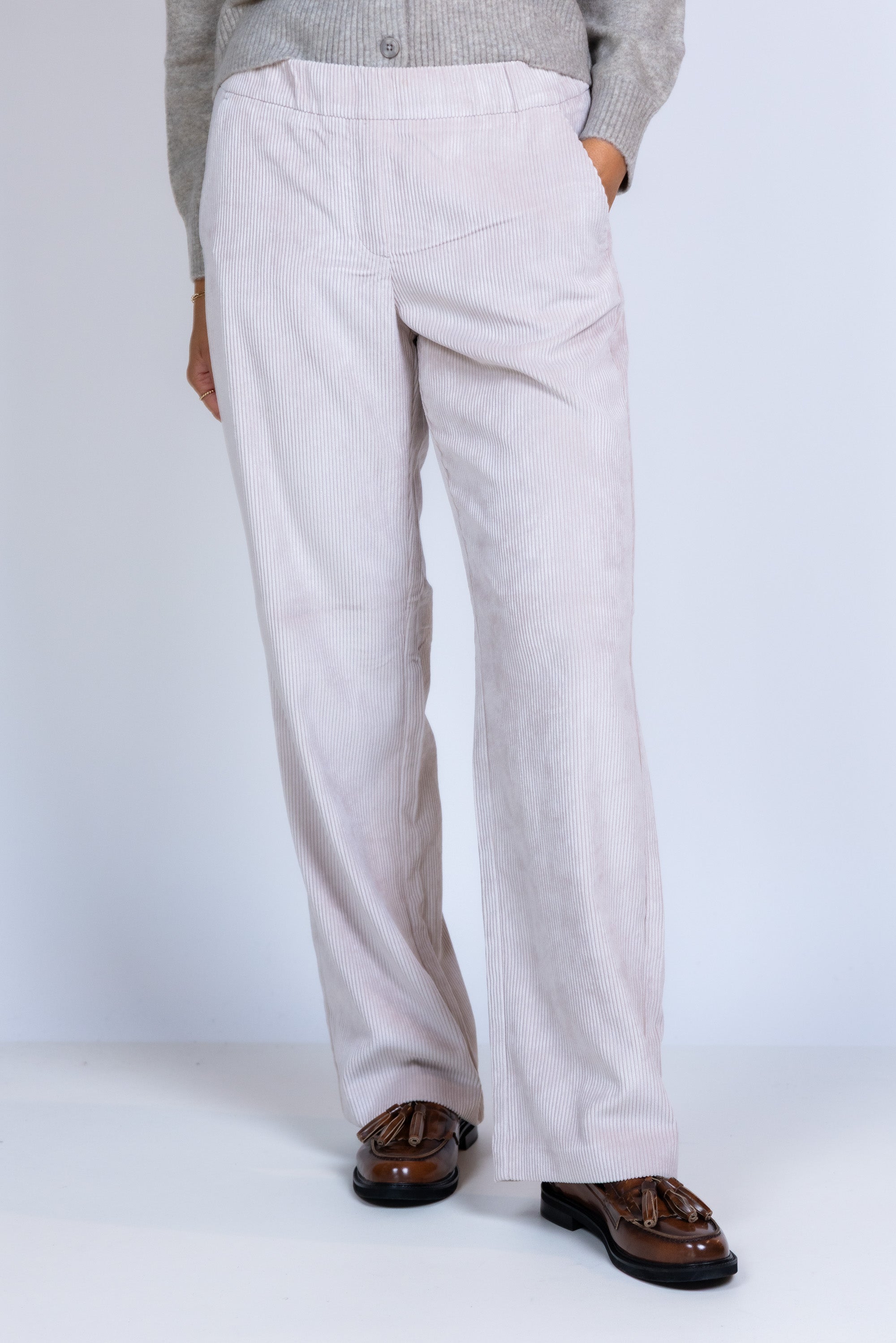 Broek van ribstof - Ecru