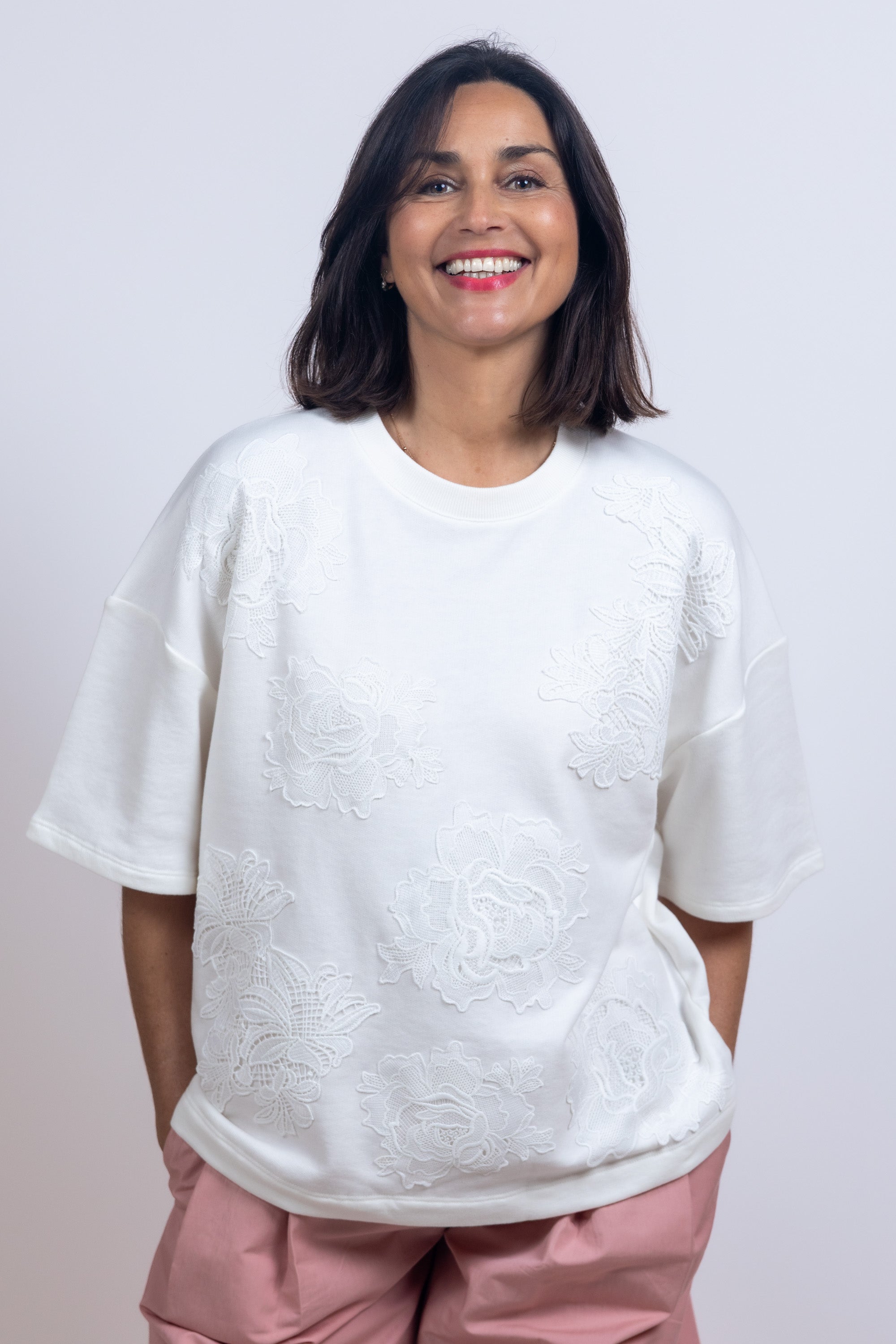 Sweater met bloemen - Wit