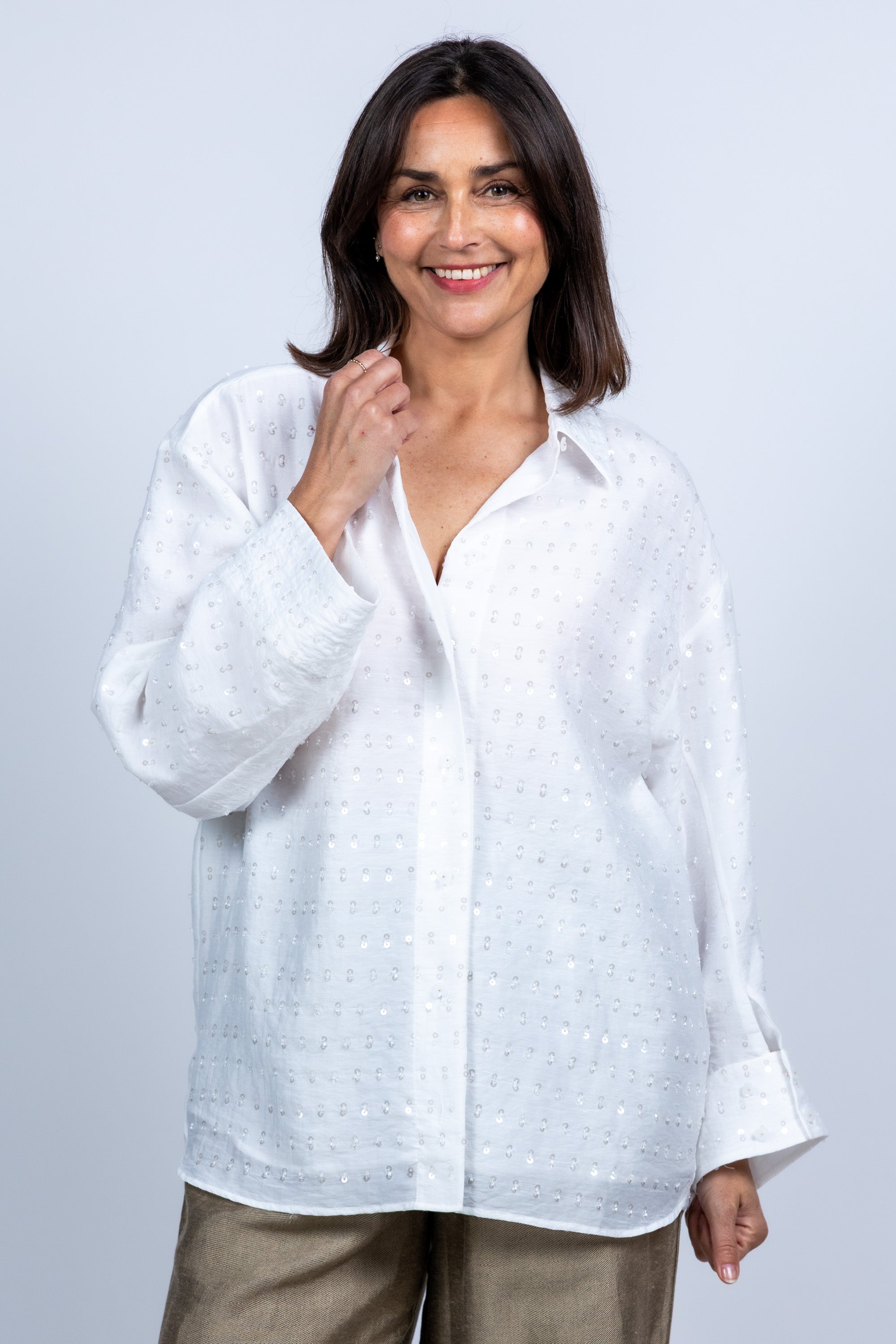 Blouse met pailletten - Wit