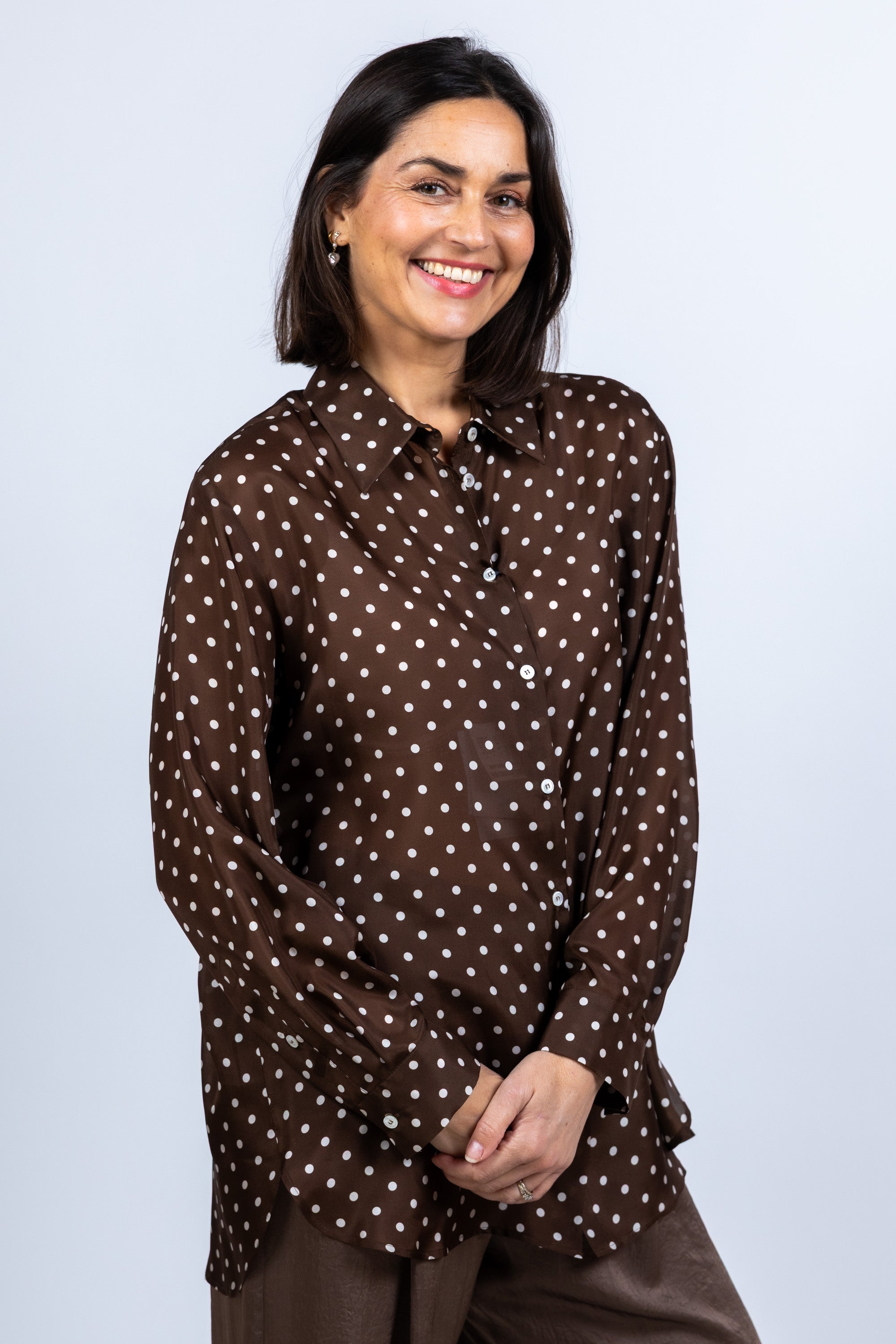 Blouse met stippen - Bruin