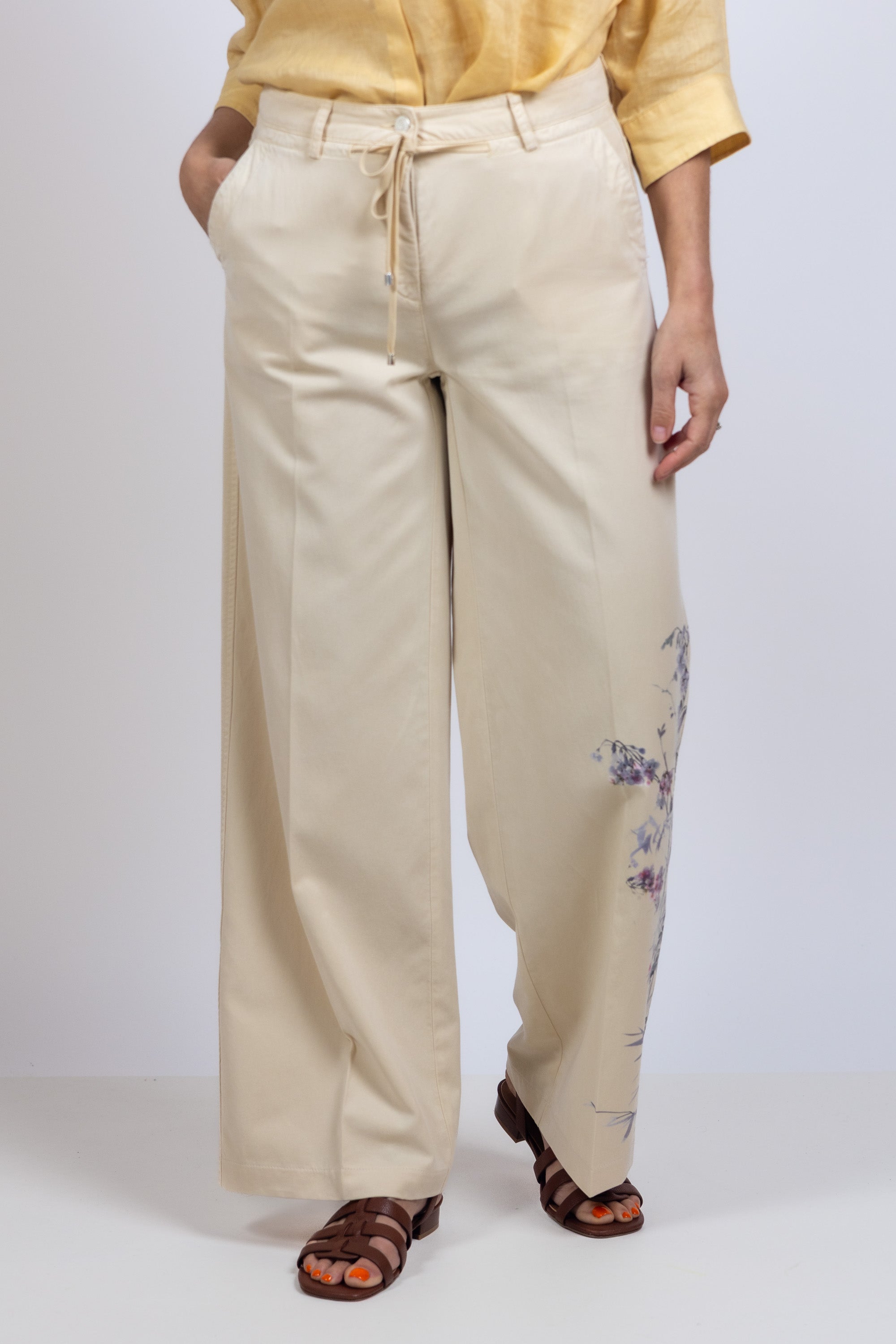 Wijde broek met print - Vanille