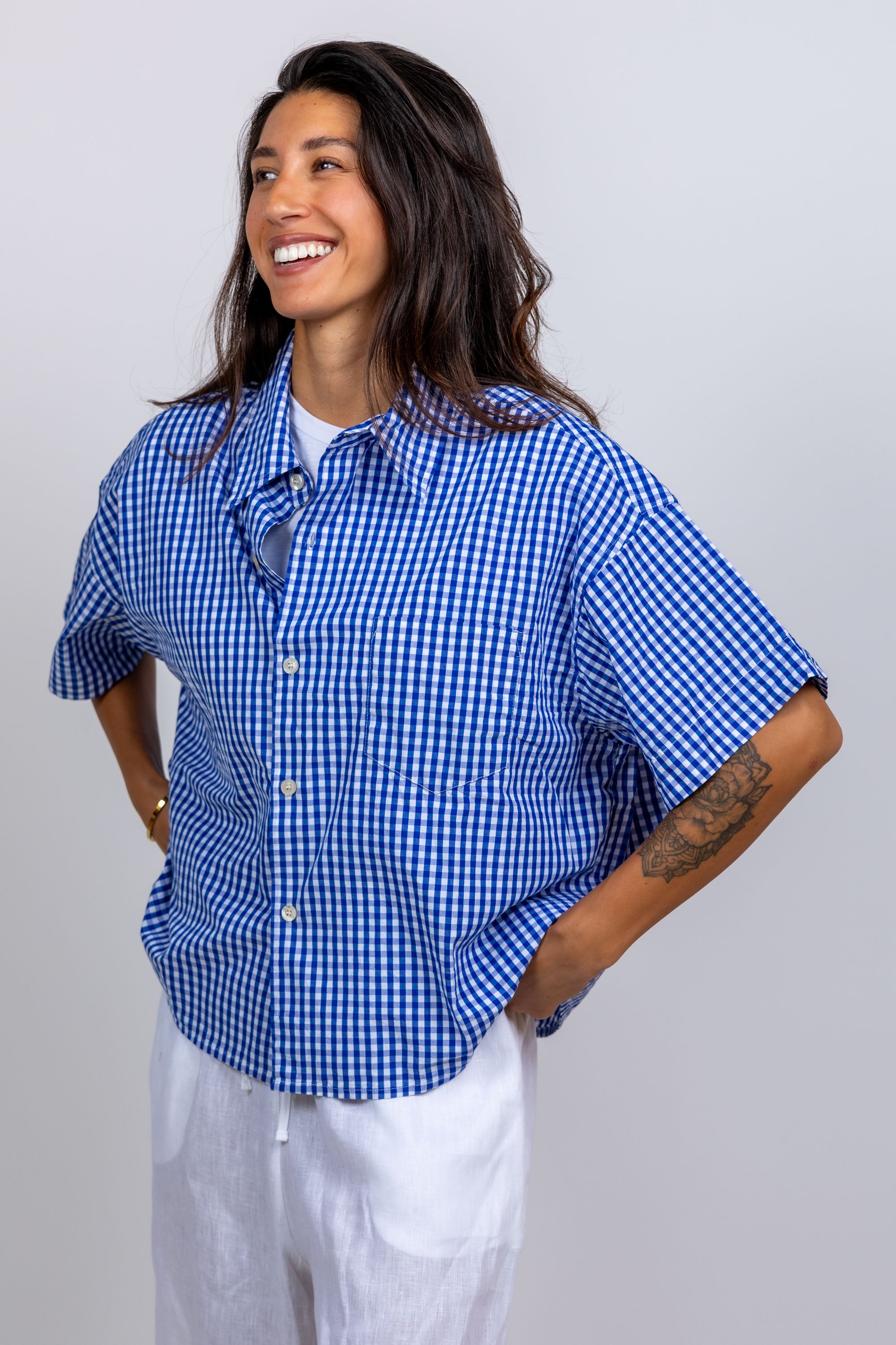 Blouse met ruitjes - Kobaltblauw