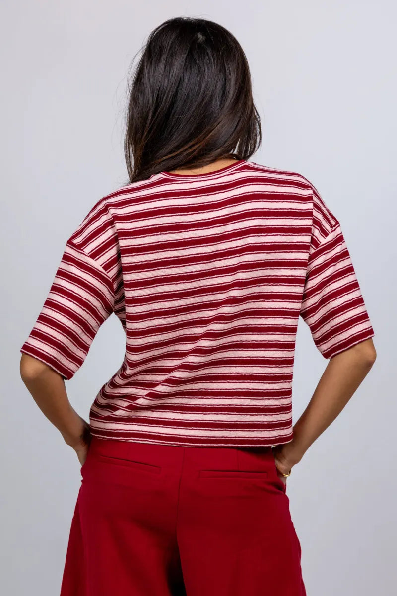 MOSS CPH MOSS CPH 19819 T-shirt met strepen - Donkerbordeaux