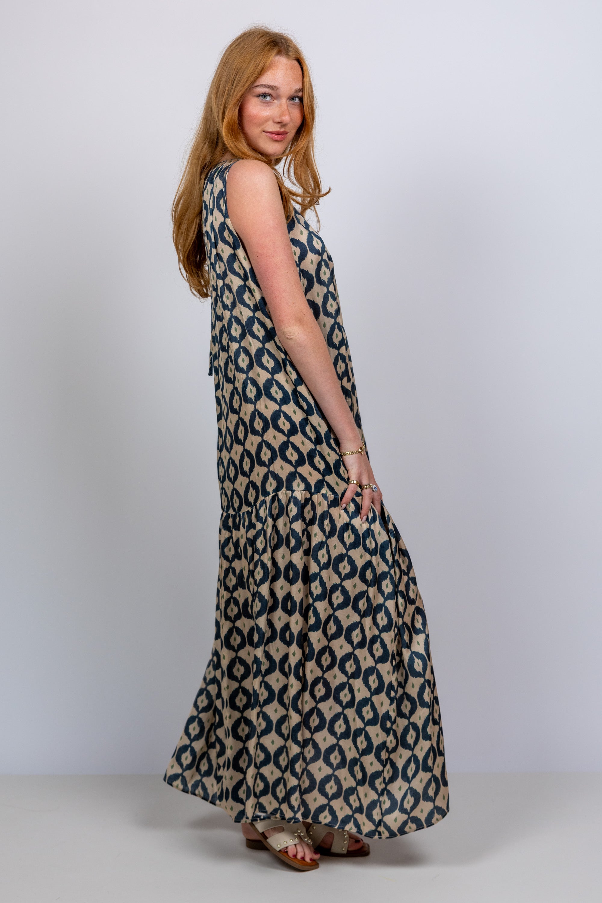 Maxi jurk met print - Beige