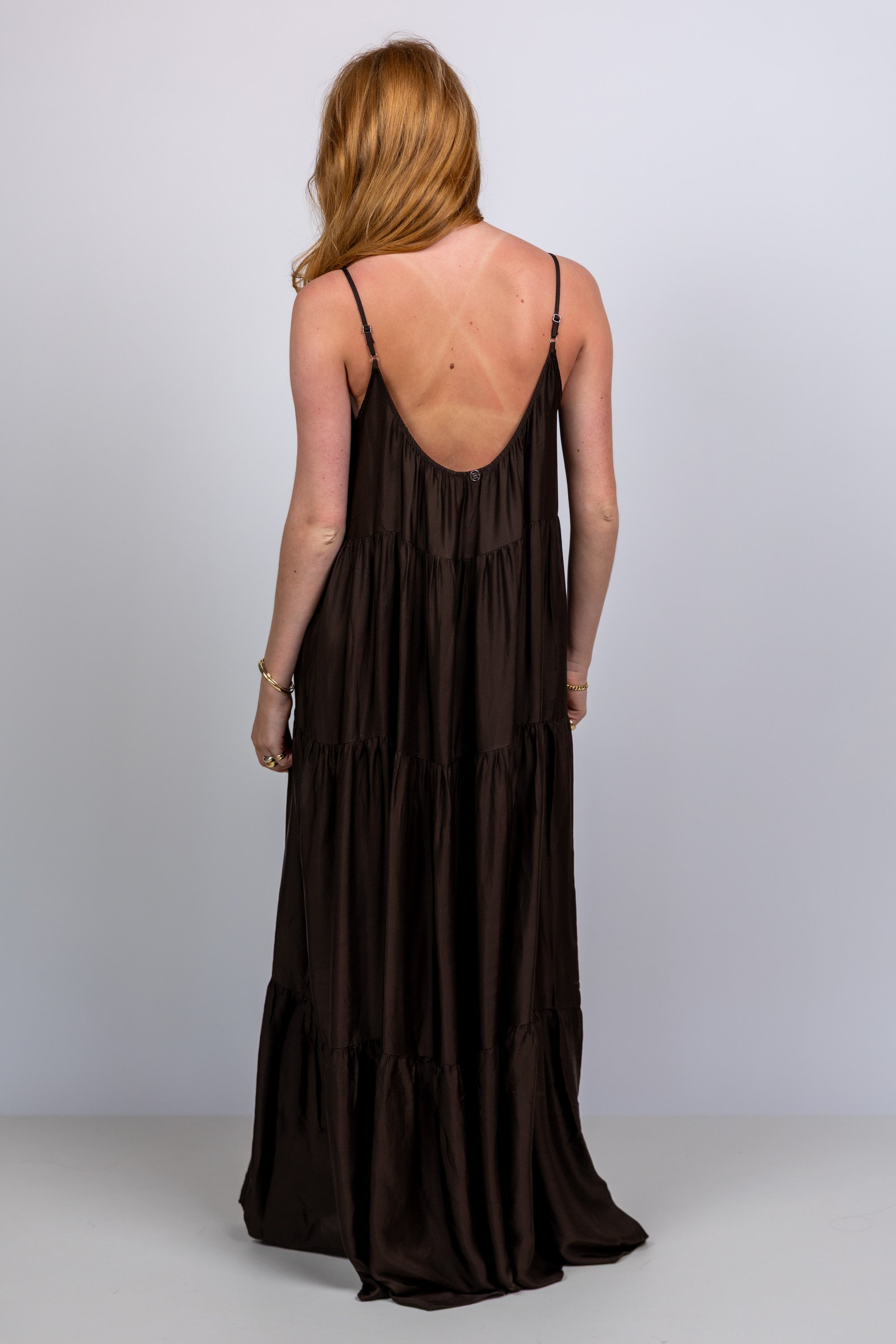 Maxi jurk met bandjes - Bruin