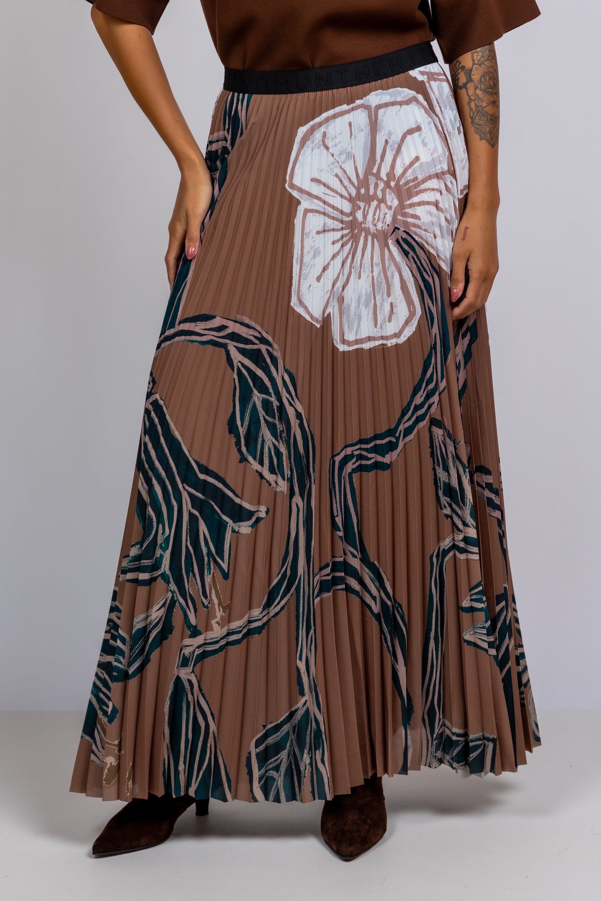 Plissé rok met print - Camel