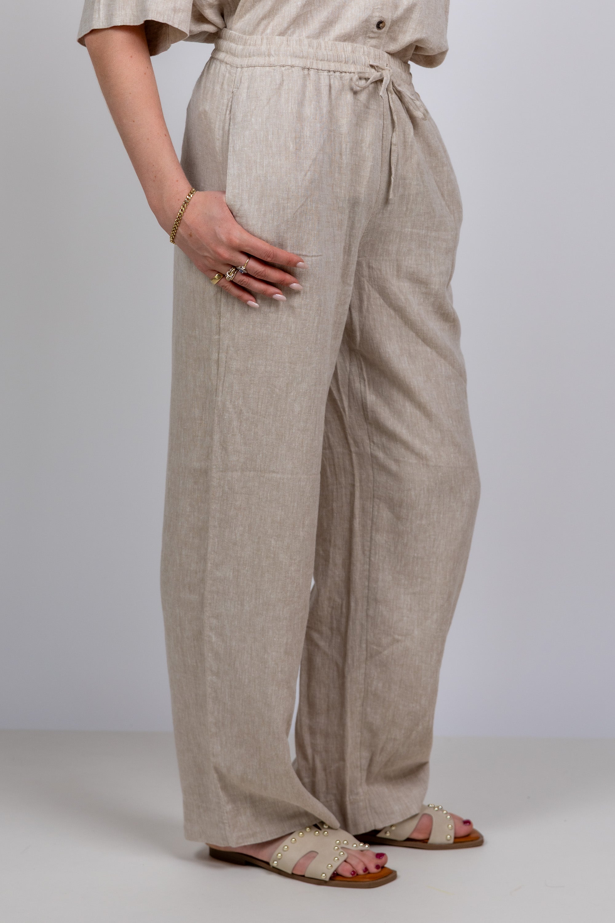 Broek met elastische taille - Beige
