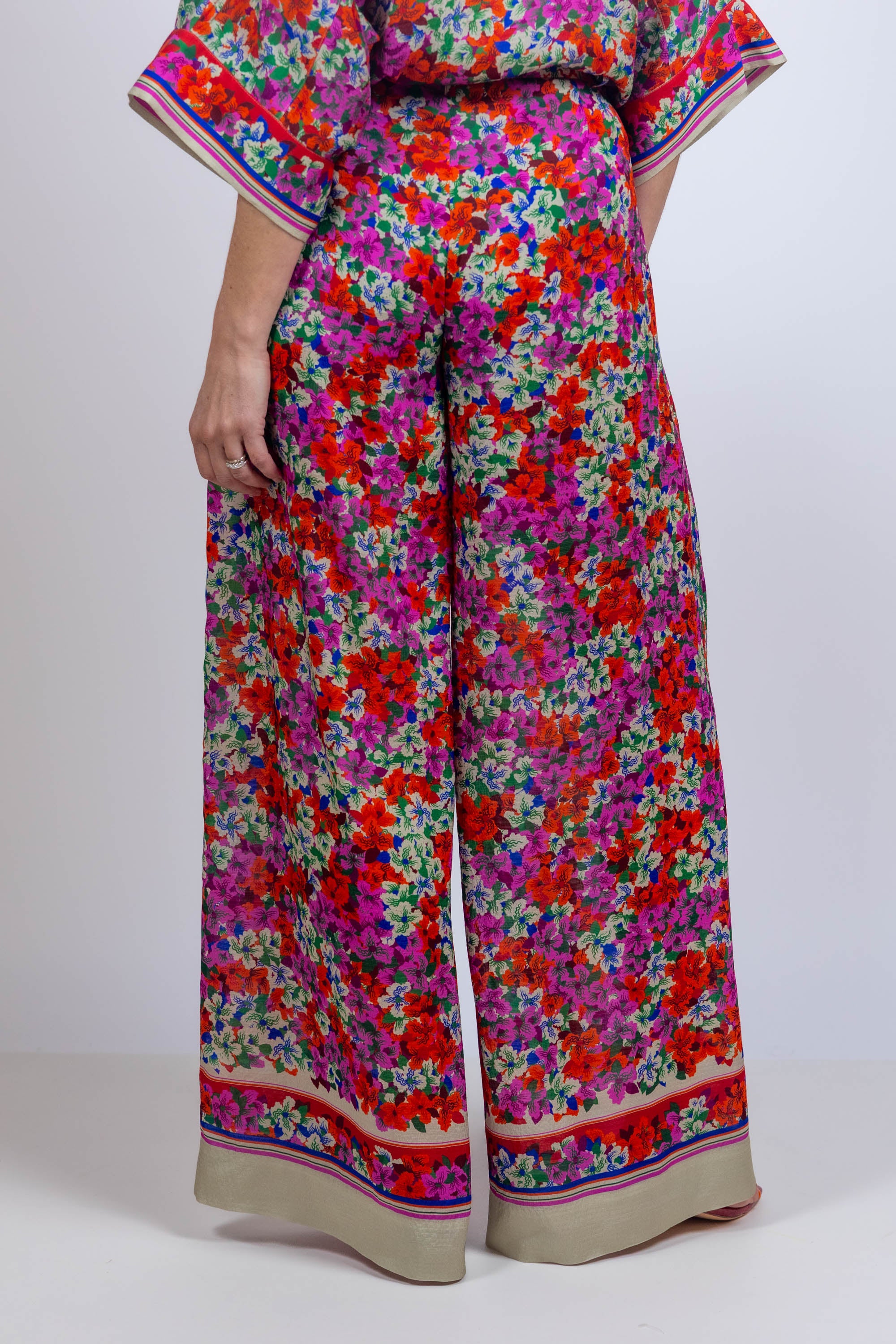 Wijde broek met print - Pink/cyclaam