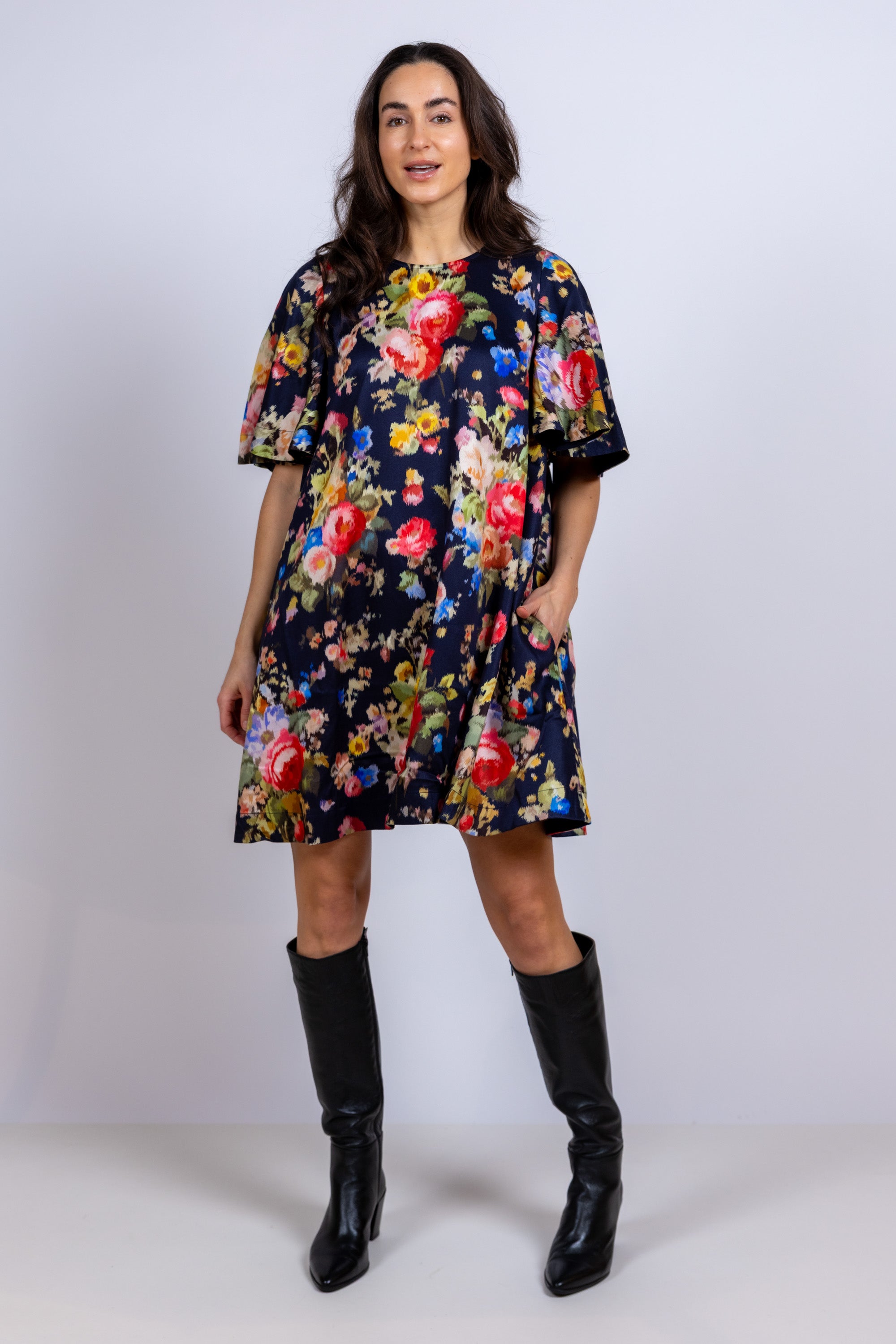Jurk met bloemenprint - Marine