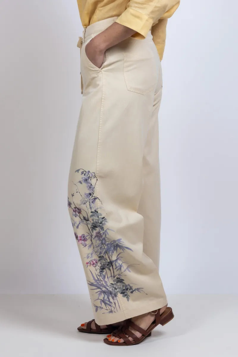 CAMBIO CAMBIO 7608-0414.05 Wijde broek met print - Vanille