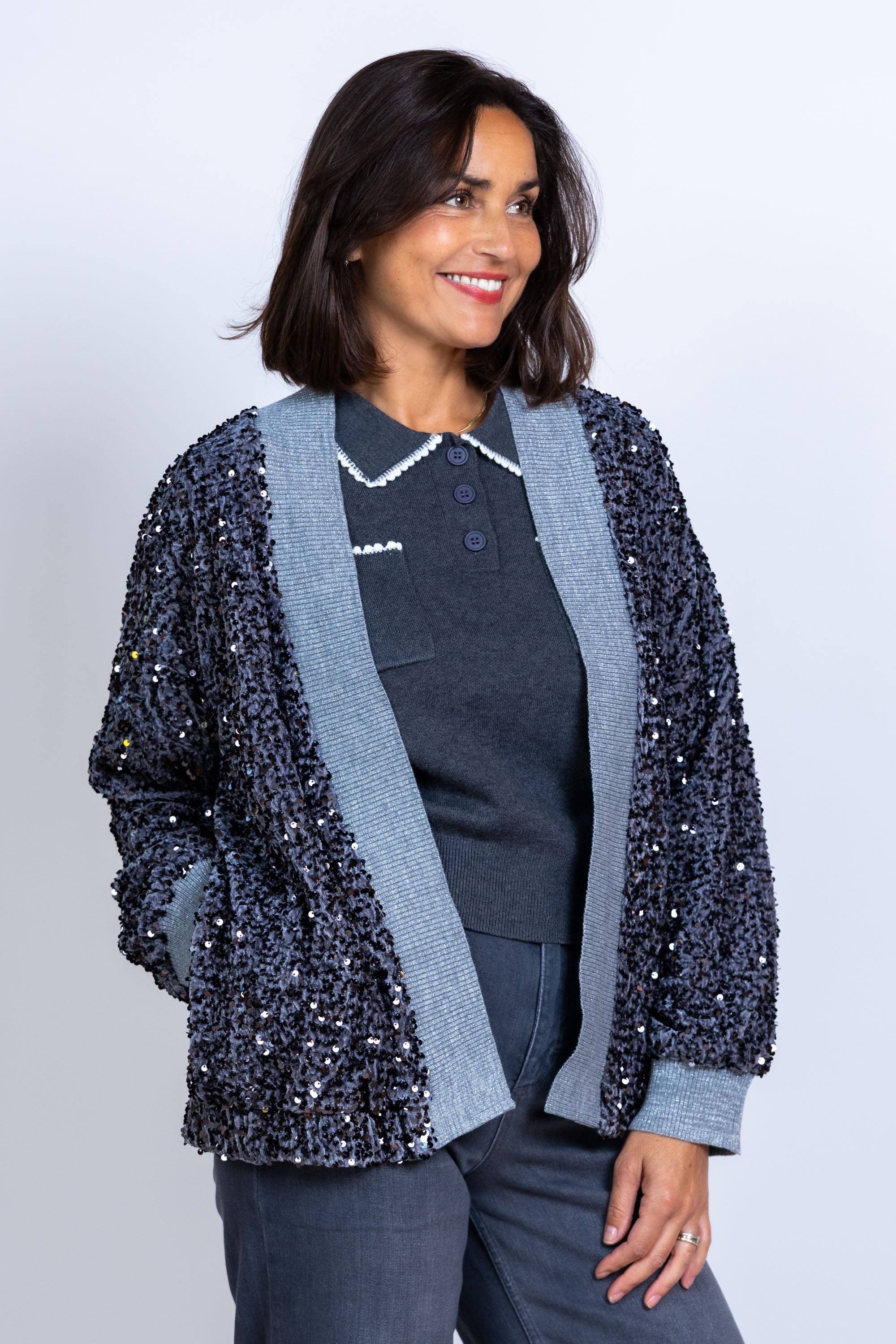 Vest met pailletten - Zilver