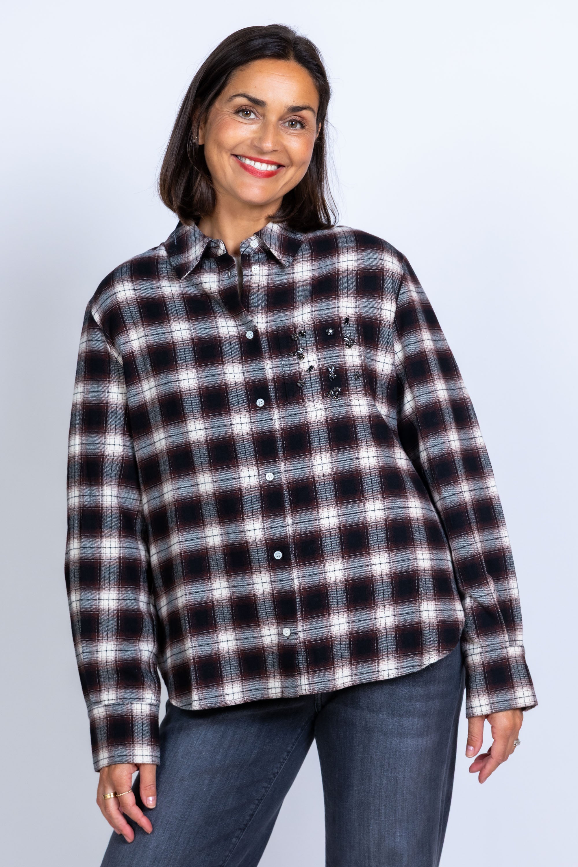 Blouse met ruitpatroon - Bruin