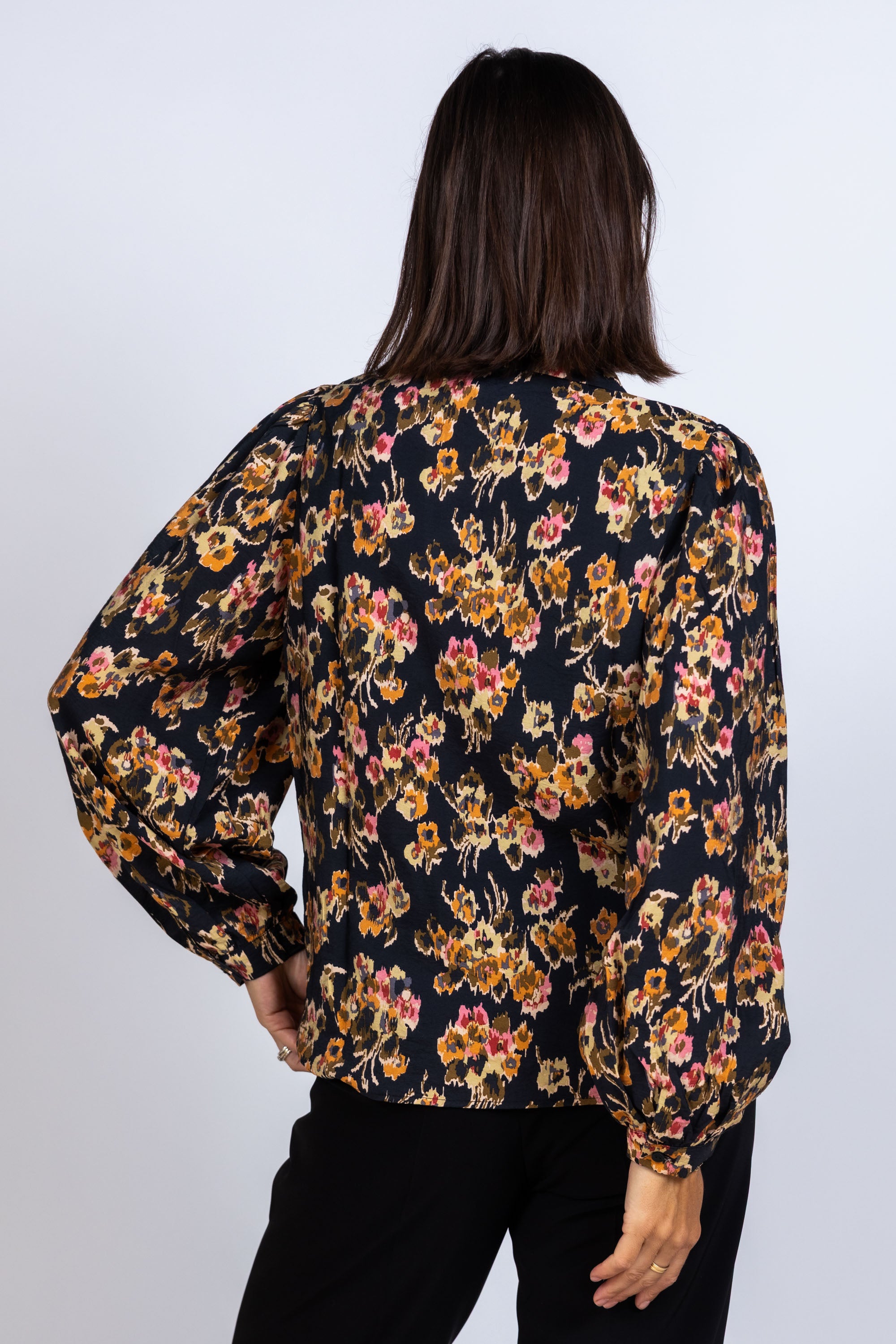 Blouse met bloemenprint - Zwart