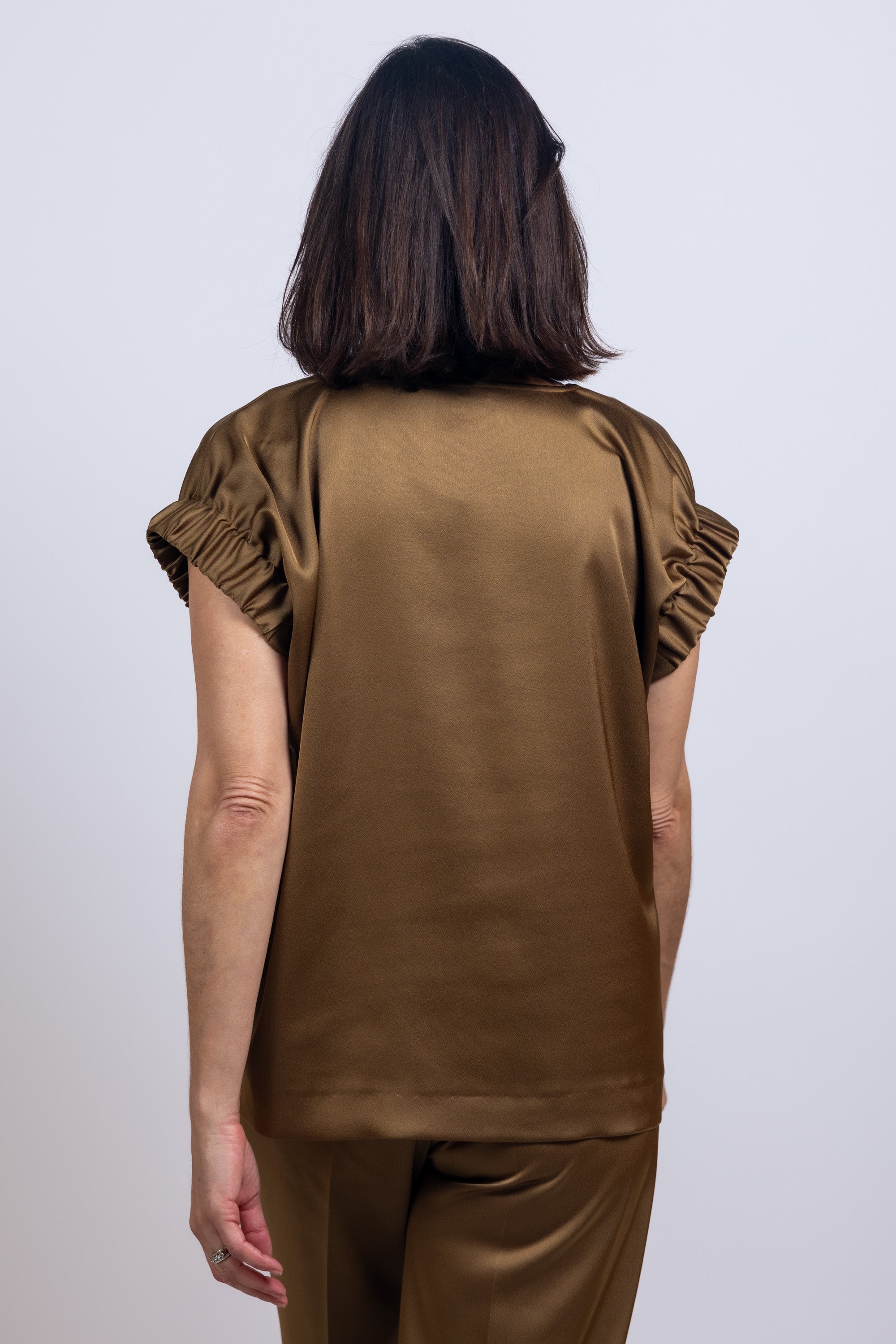 Top met geplooide mouwen - Bronsbruin