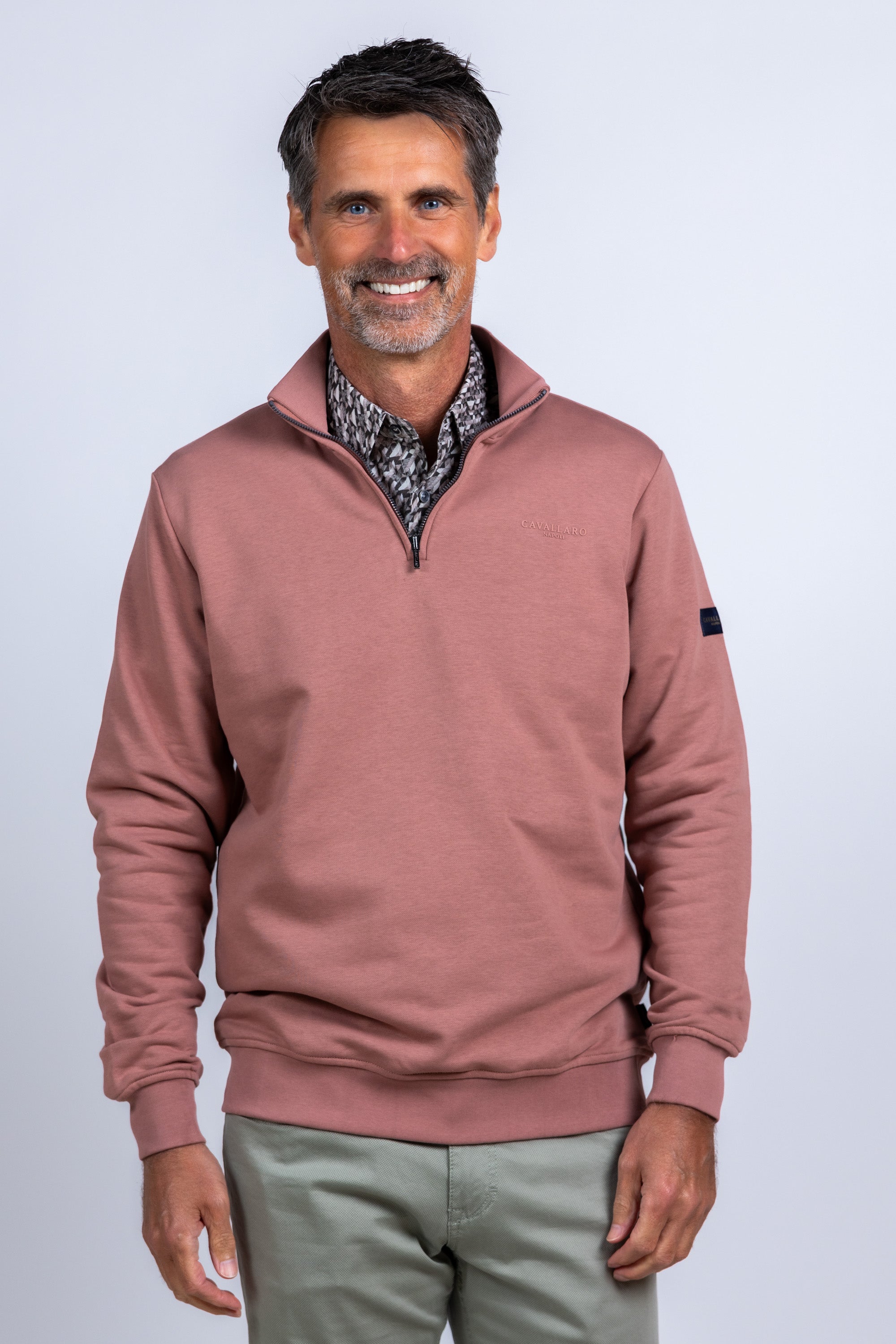 Sweater met halve rits - Oudroze