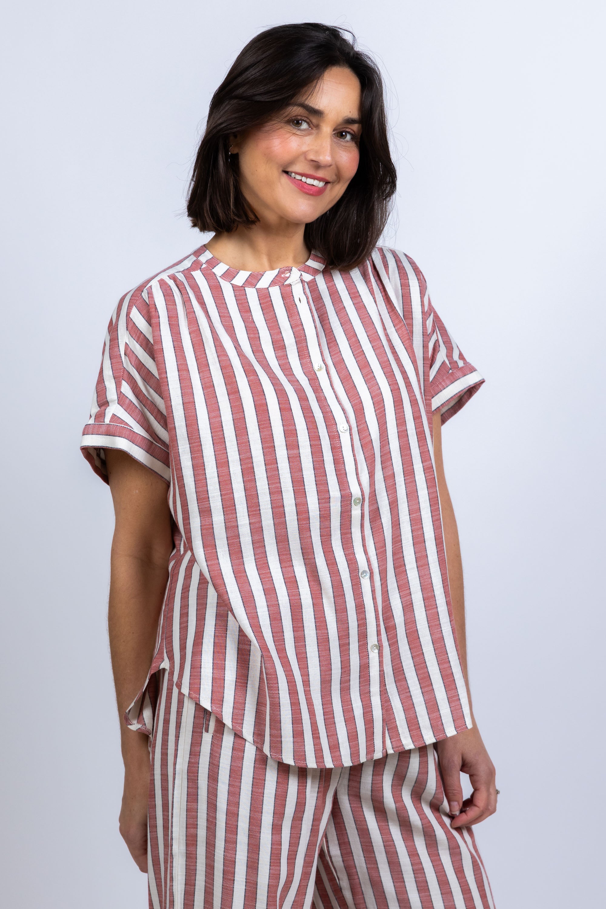 Blouse met strepen - Steenrood