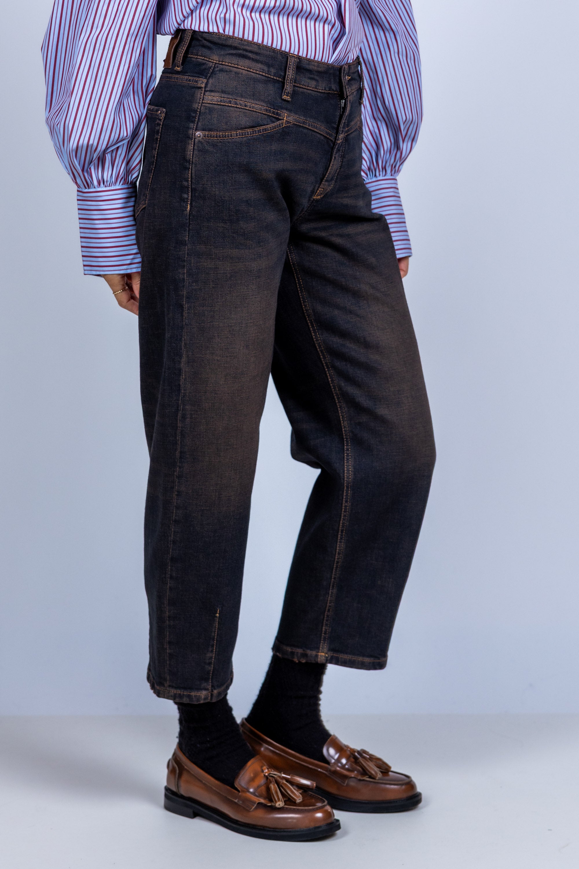 Jeans met balloonfit - Bruindenim