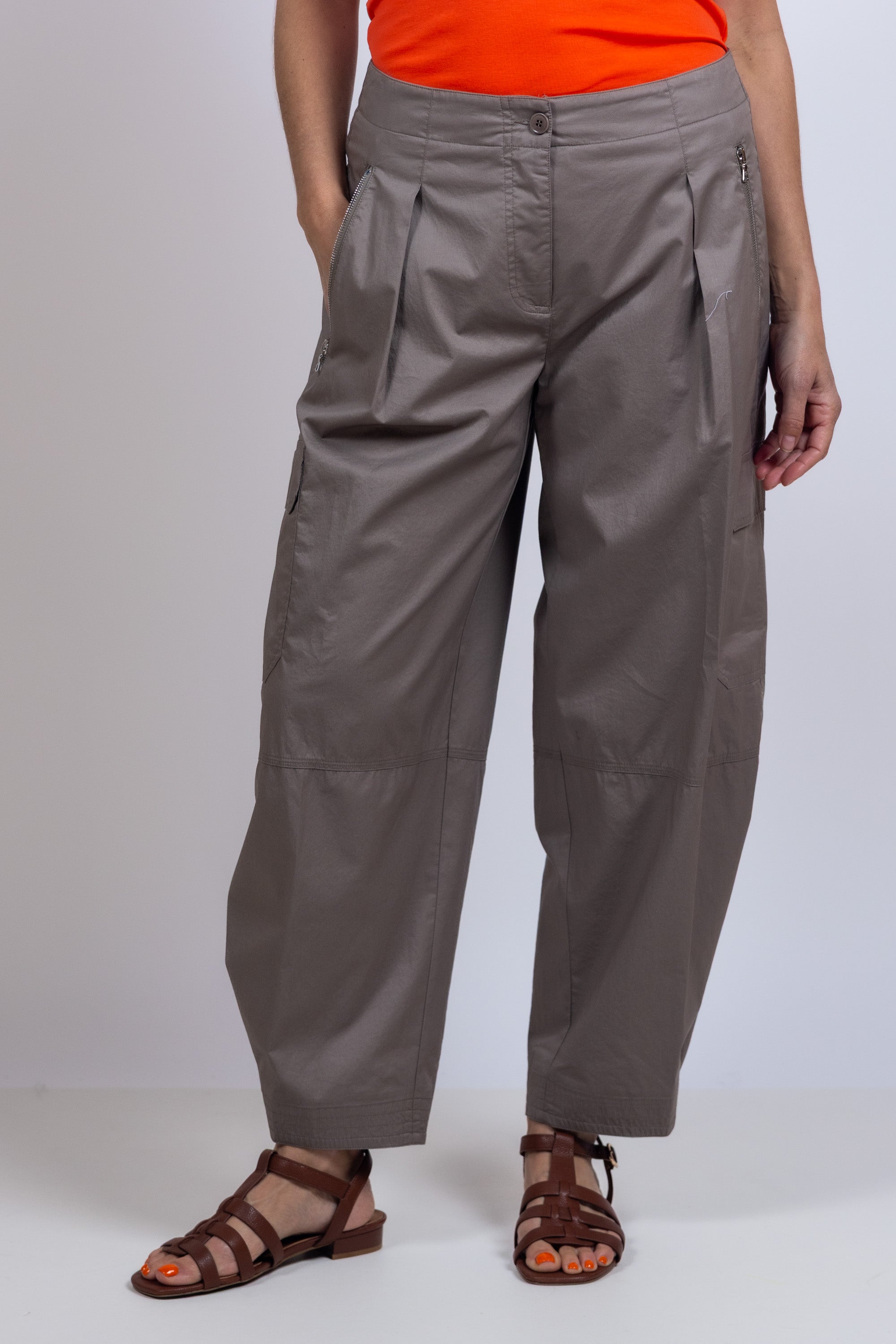 Wijde broek met zakken - Taupe