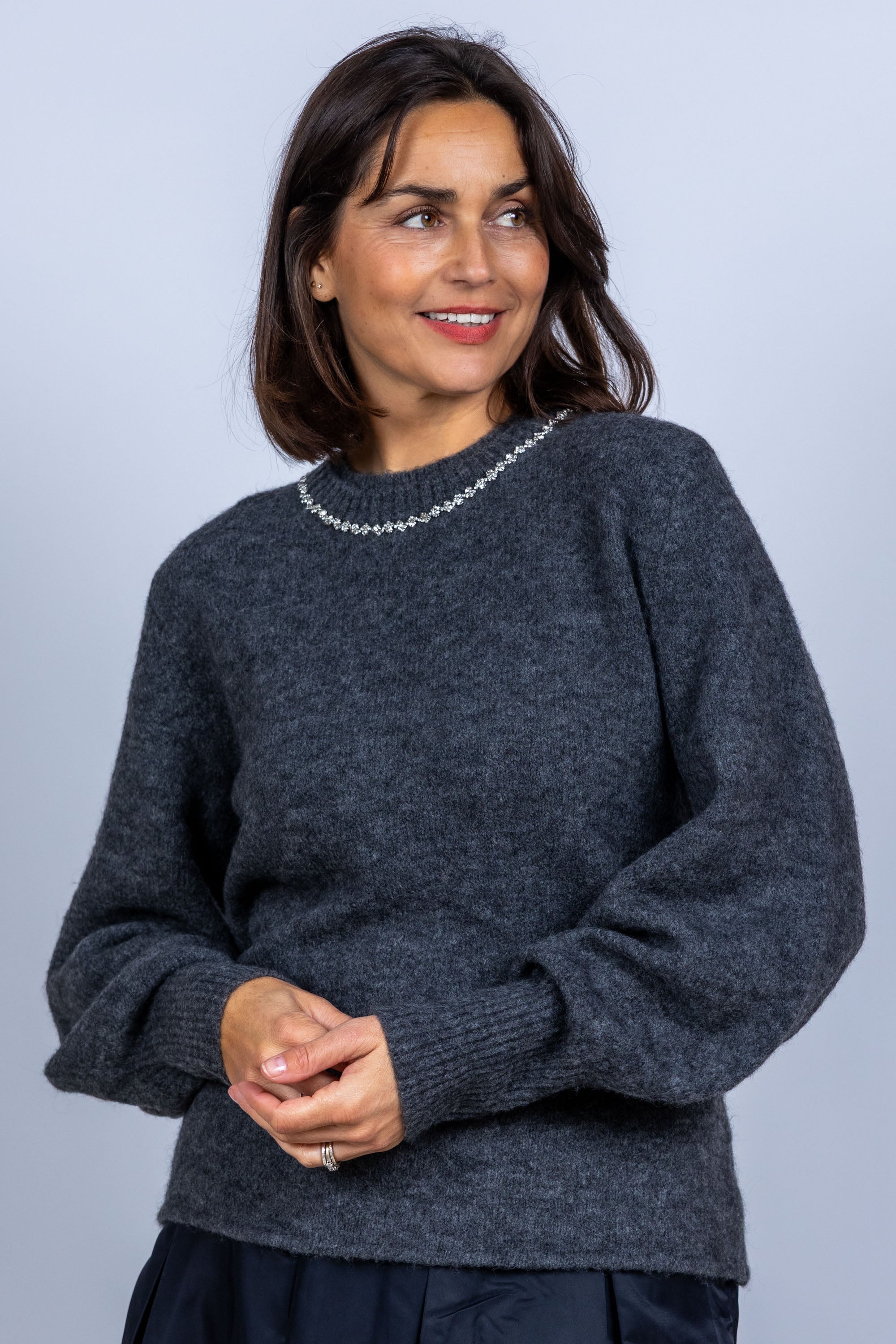 Trui met kettingdetail - Antraciet