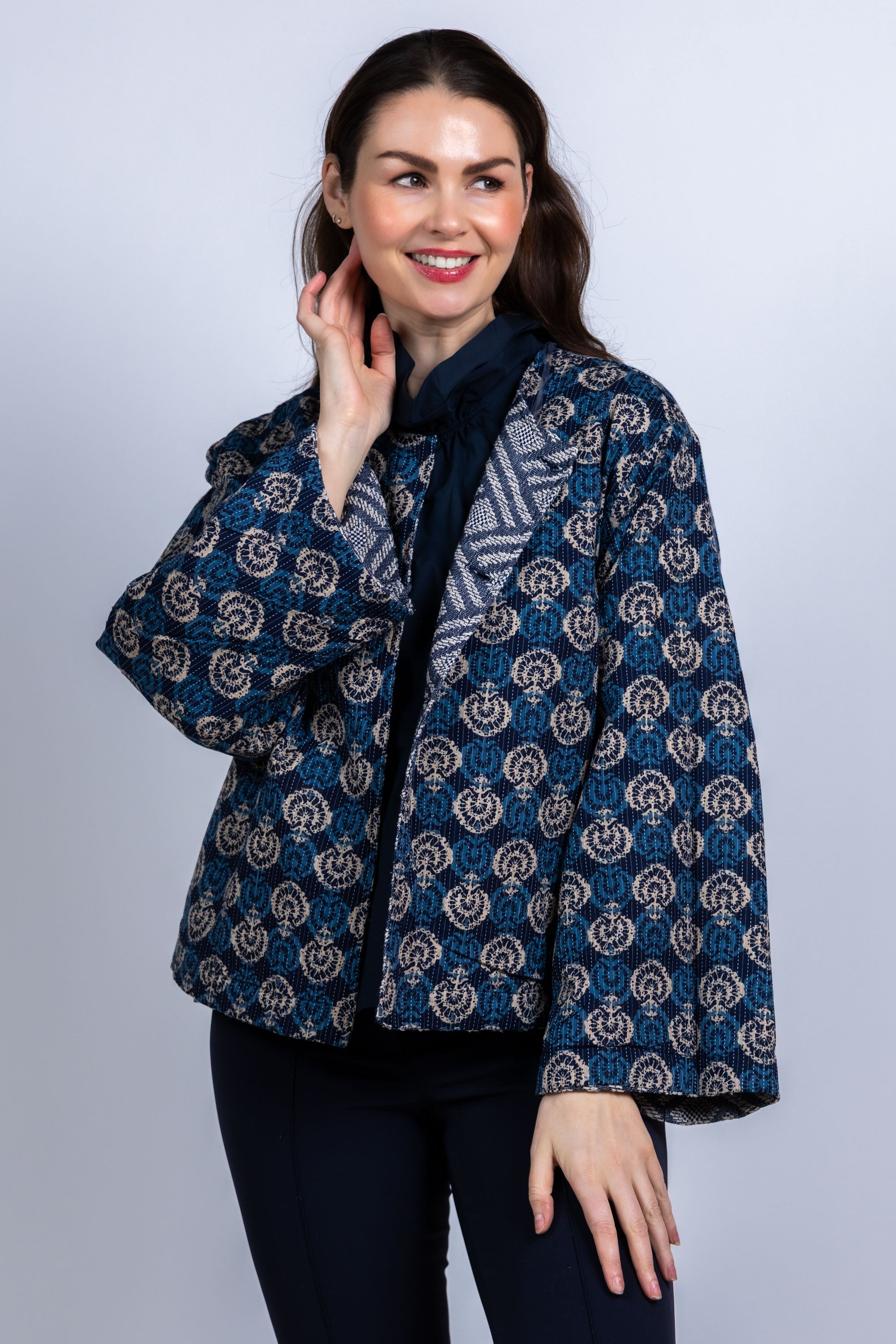 Reversible jasje met borduursels - Marine
