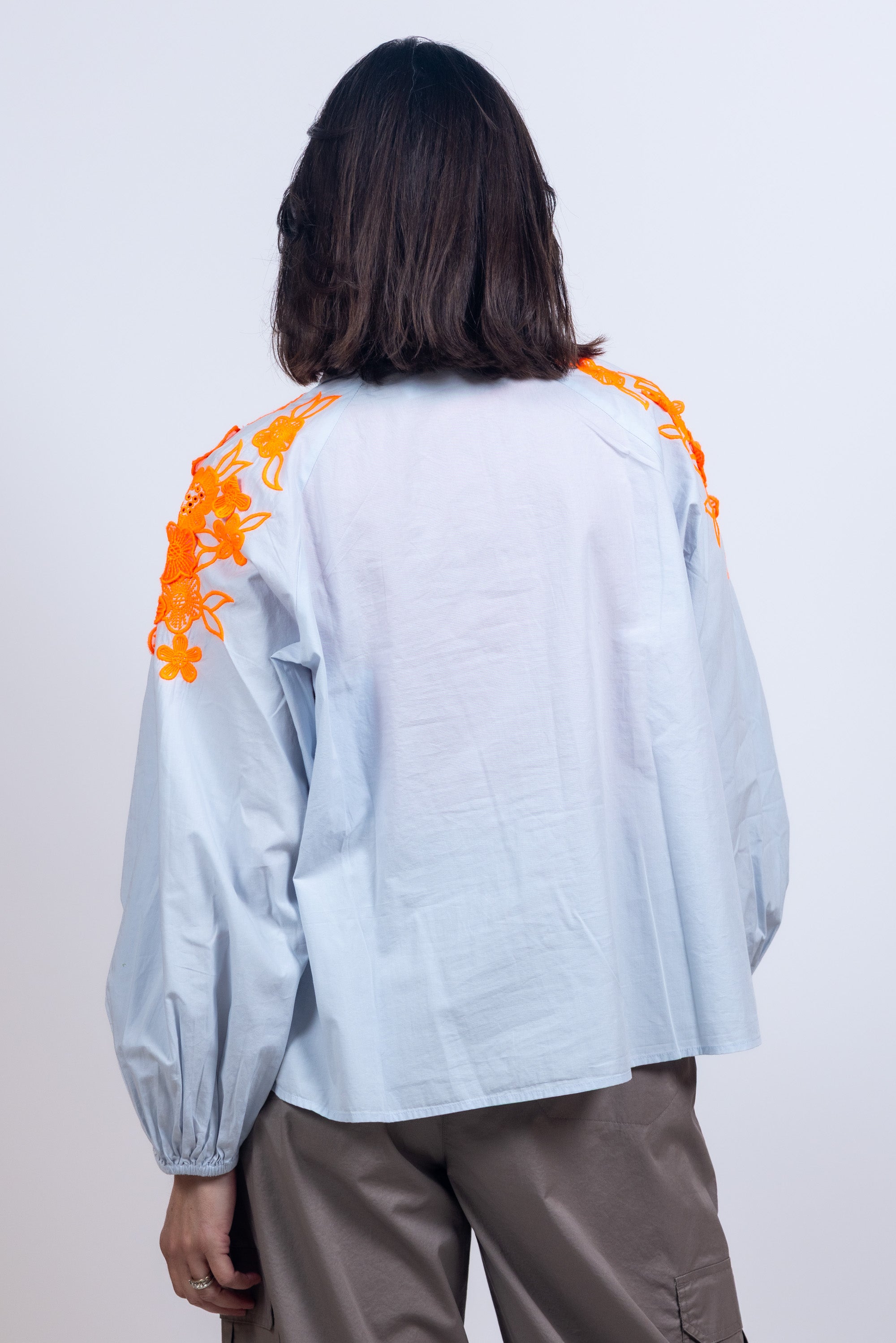 Blouse met borduursel - Bleu