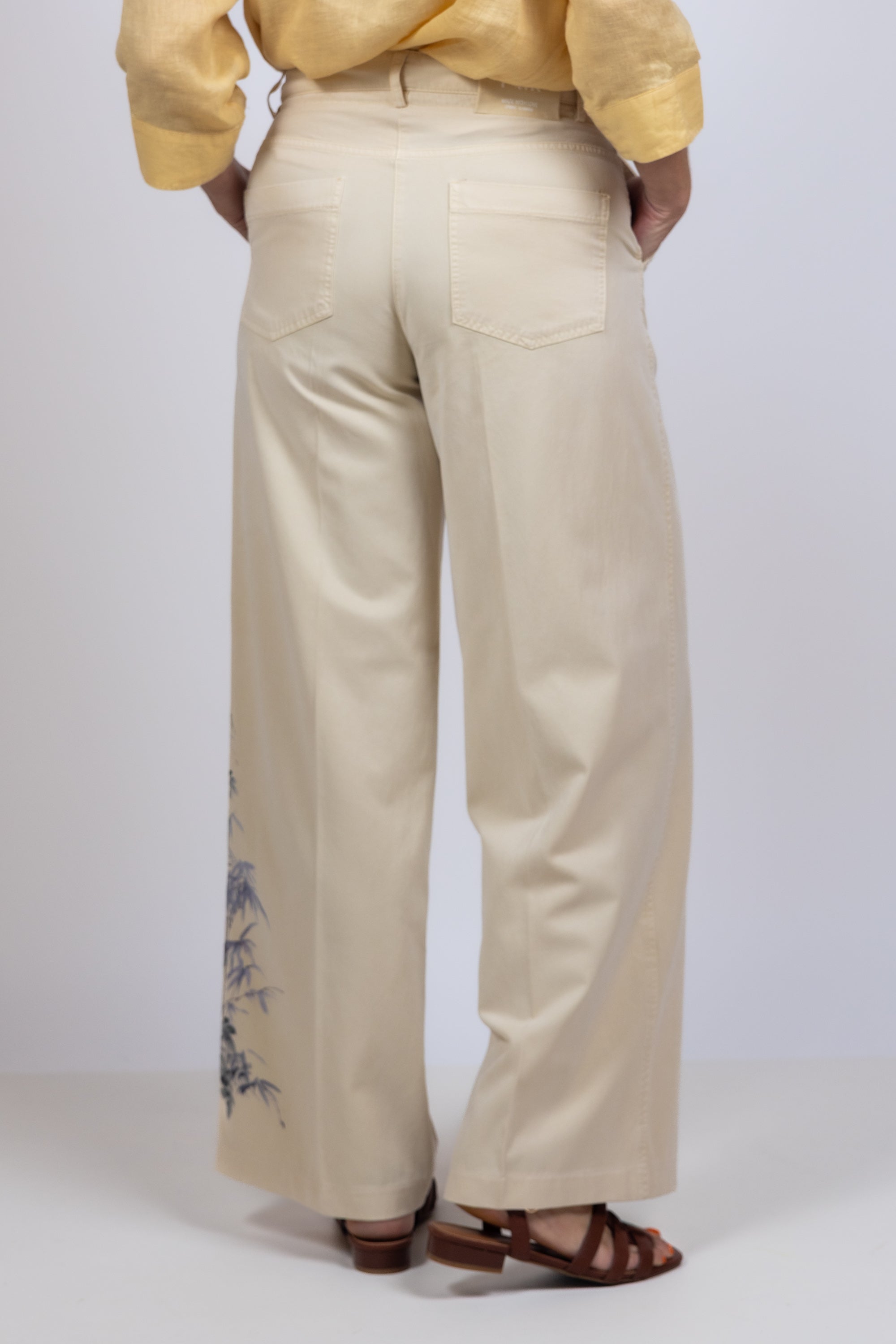 Wijde broek met print - Vanille