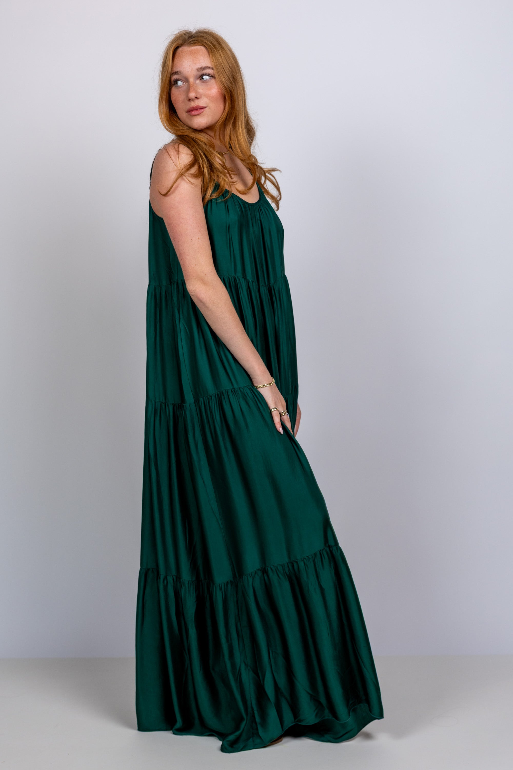 Maxi jurk met bandjes - Flessegroen