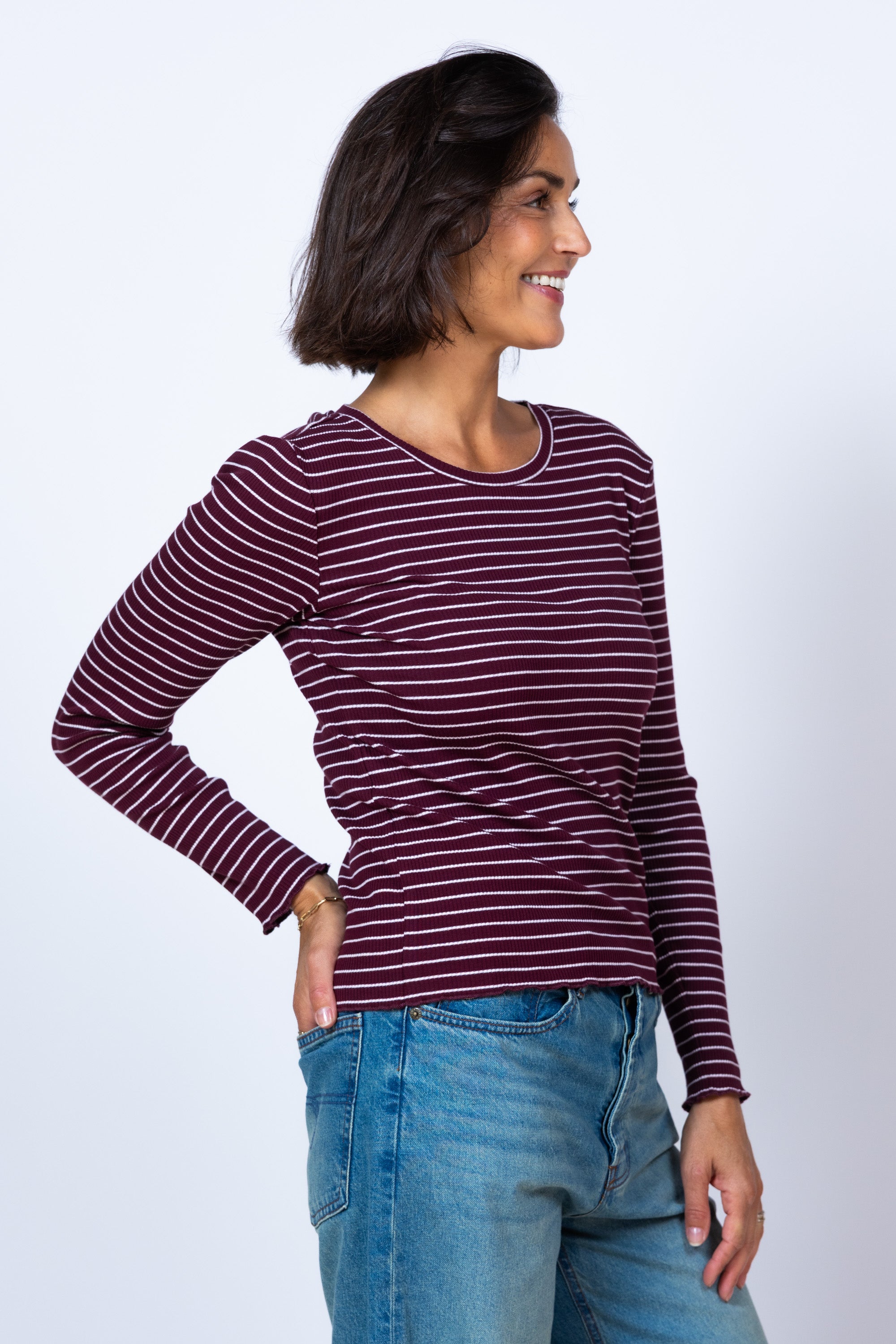 T-shirt met strepen - Donkerbordeaux